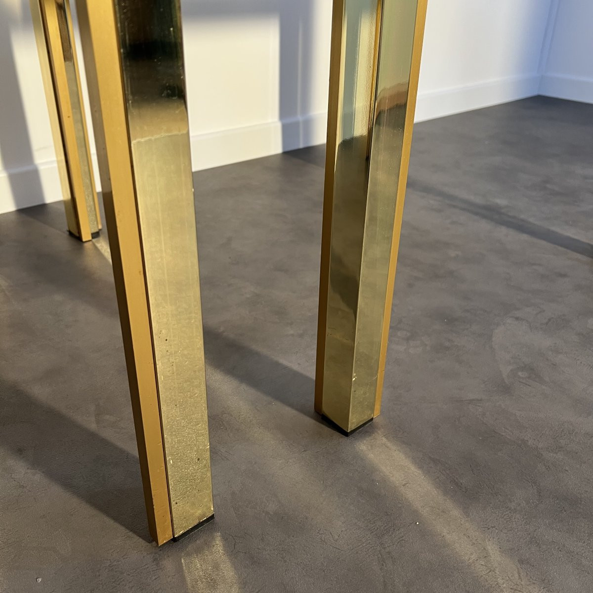 Pair Of Coffee Tables, Glass And Brass, Italy, 1960s, Hollywood Regency 60x60cm-photo-5