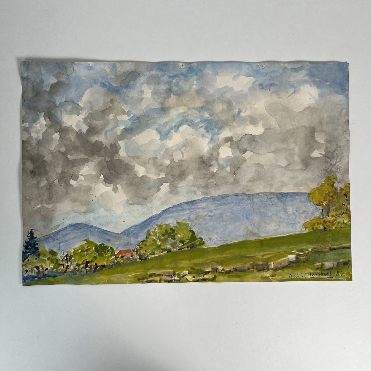 Tableau, André Charles Lambert (1892-1985) - Paysage De Montagne, Alpes Suisses, Aquarelle-photo-2