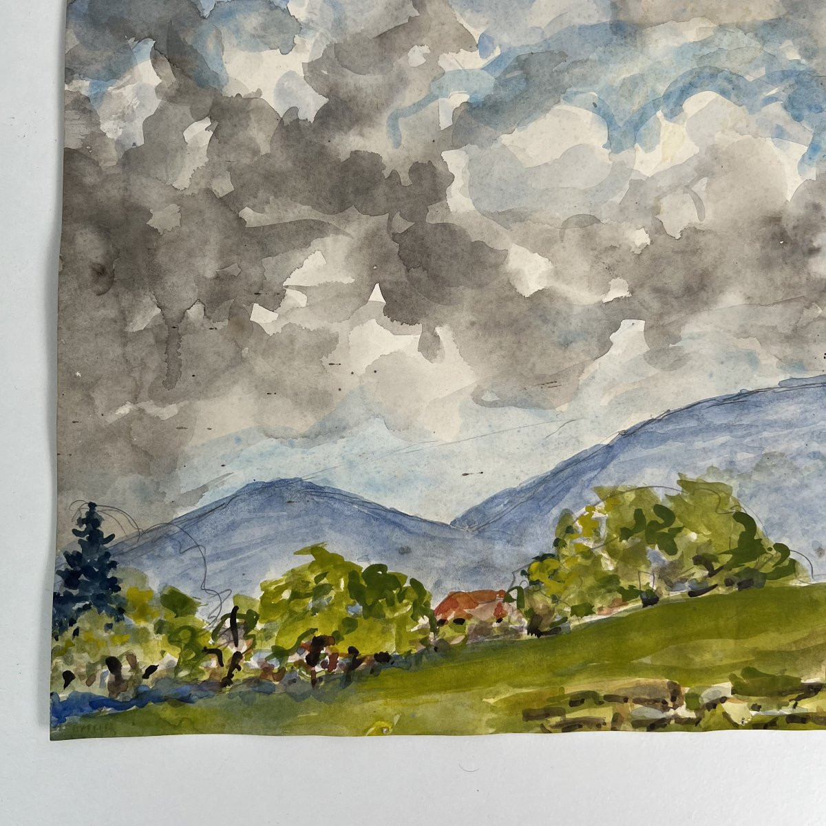 Tableau, André Charles Lambert (1892-1985) - Paysage De Montagne, Alpes Suisses, Aquarelle-photo-3