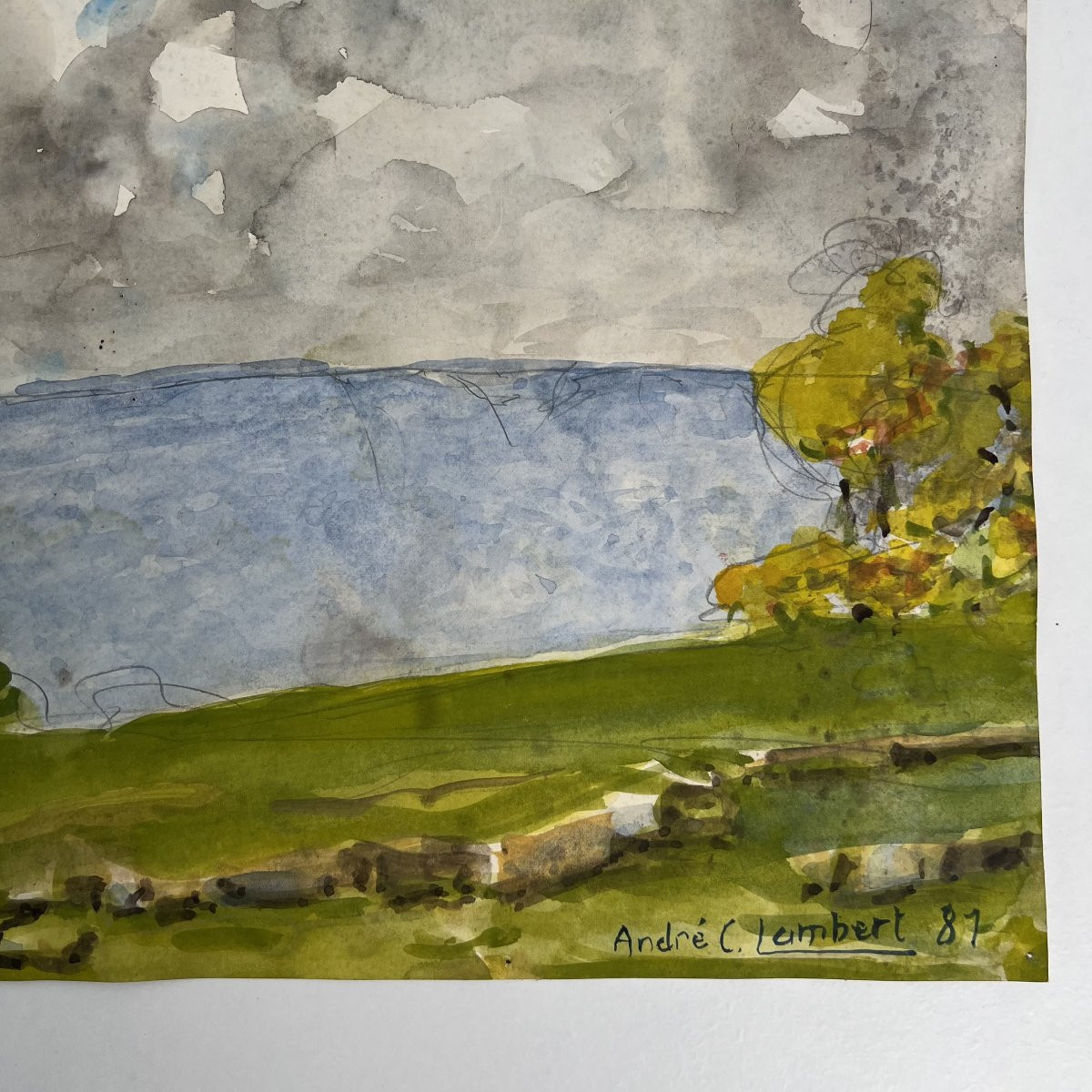 Tableau, André Charles Lambert (1892-1985) - Paysage De Montagne, Alpes Suisses, Aquarelle-photo-1