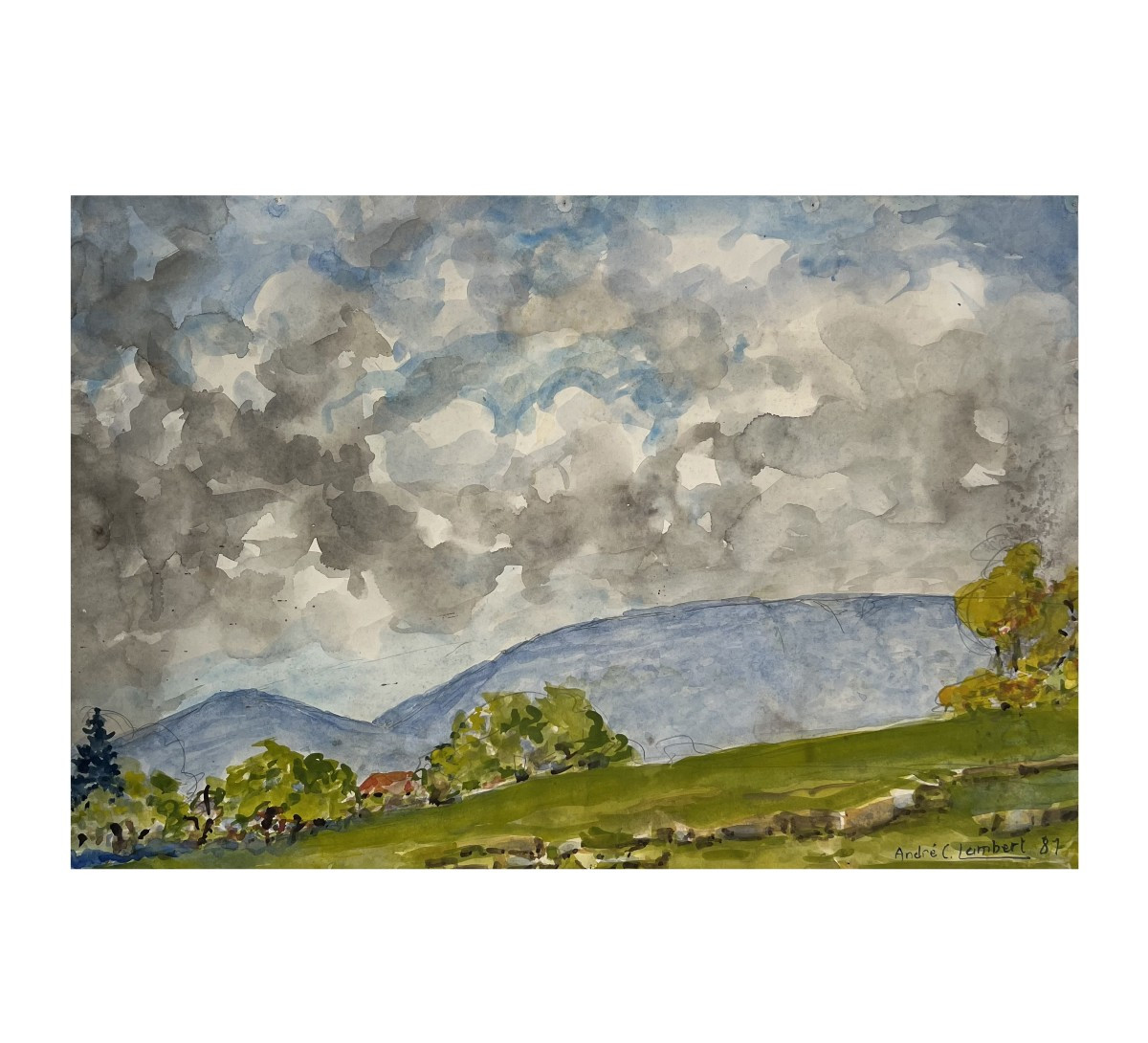 Tableau, André Charles Lambert (1892-1985) - Paysage De Montagne, Alpes Suisses, Aquarelle