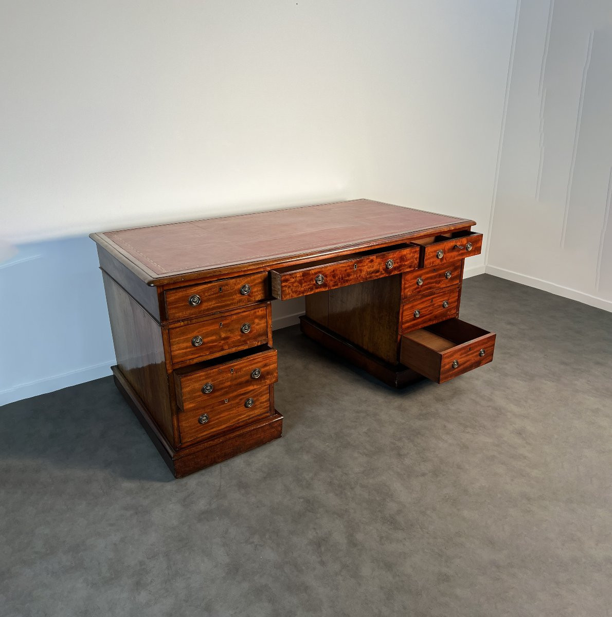 Bureau à caissons en acajou époque victorienne, pedestal desk, Angleterre XIXe siècle -photo-4