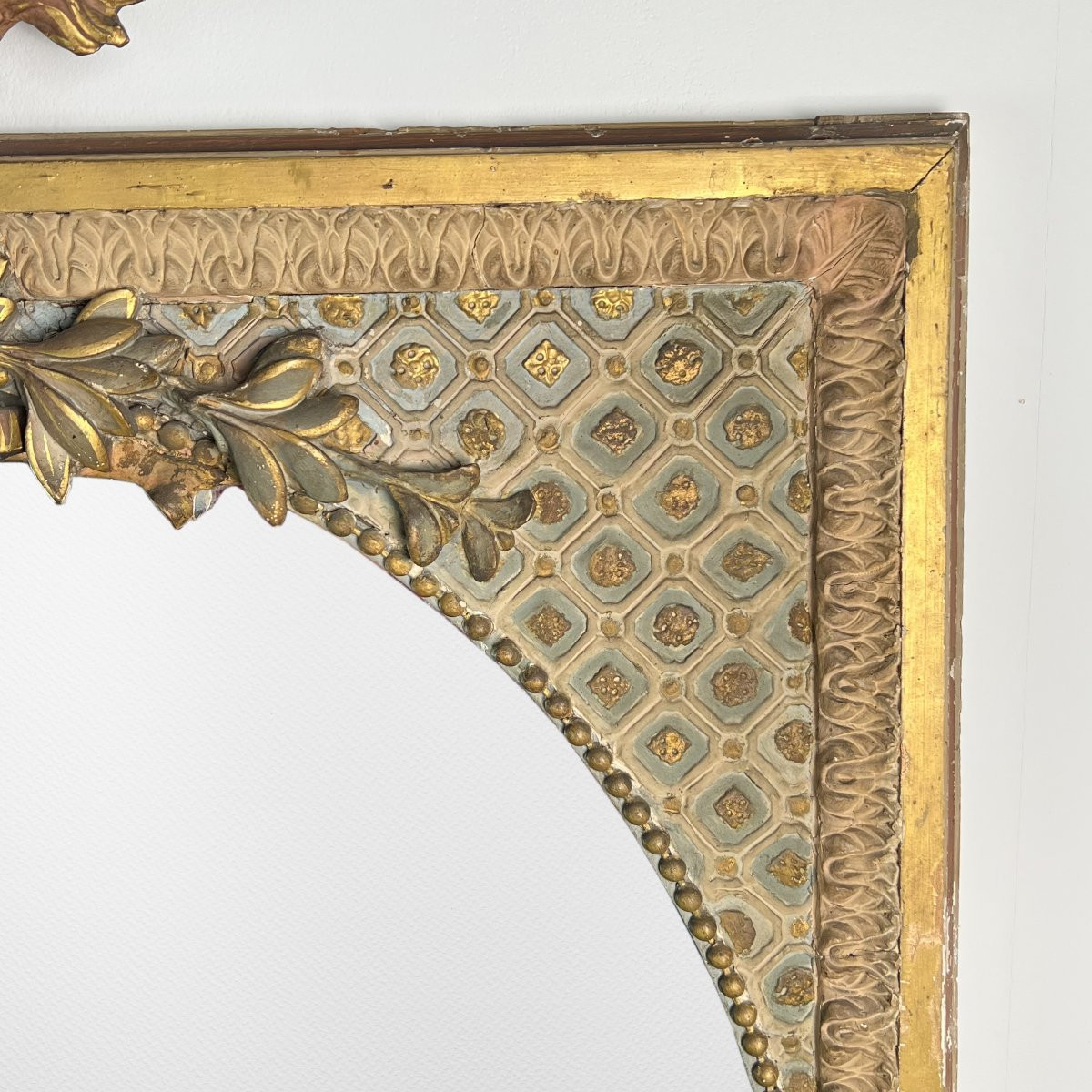 Large Mirror With Pediment, 19th Century Louis XVI/napoleon III Style Glass With Rich Decoration -photo-4