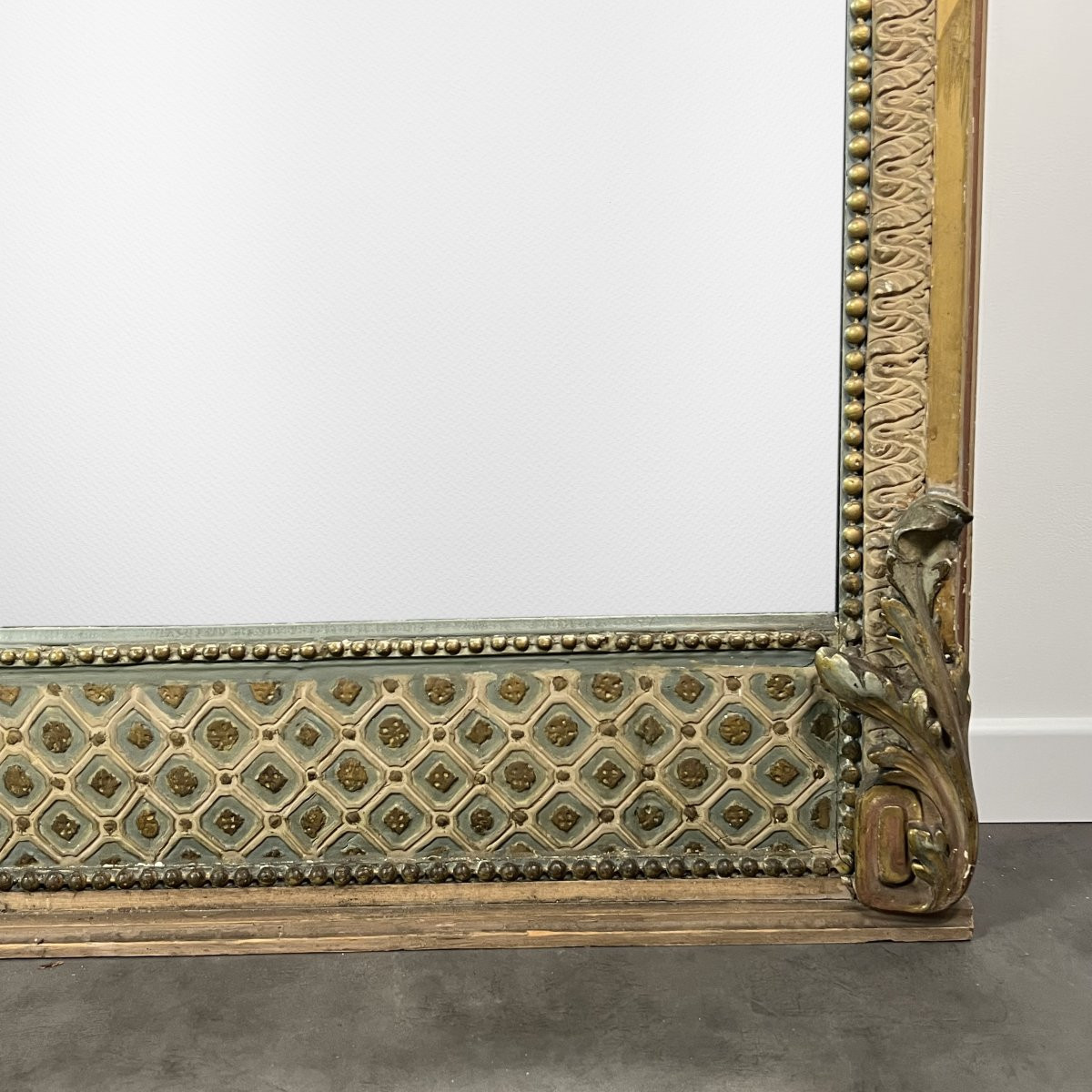 Large Mirror With Pediment, 19th Century Louis XVI/napoleon III Style Glass With Rich Decoration -photo-2