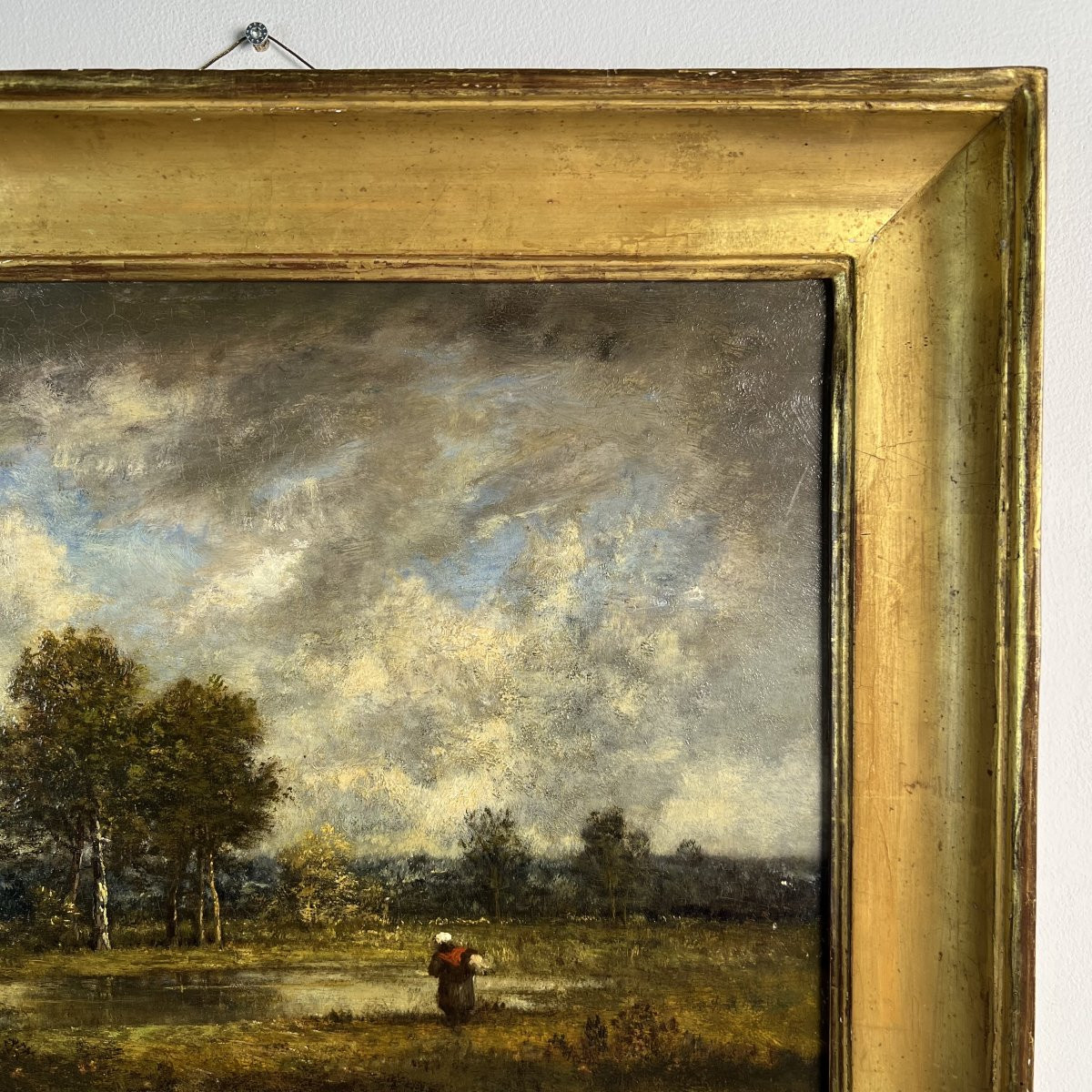 Léon Richet (1843-1907) Barbizon huile sur panneau - Paysage animé XIXe siècle-photo-4