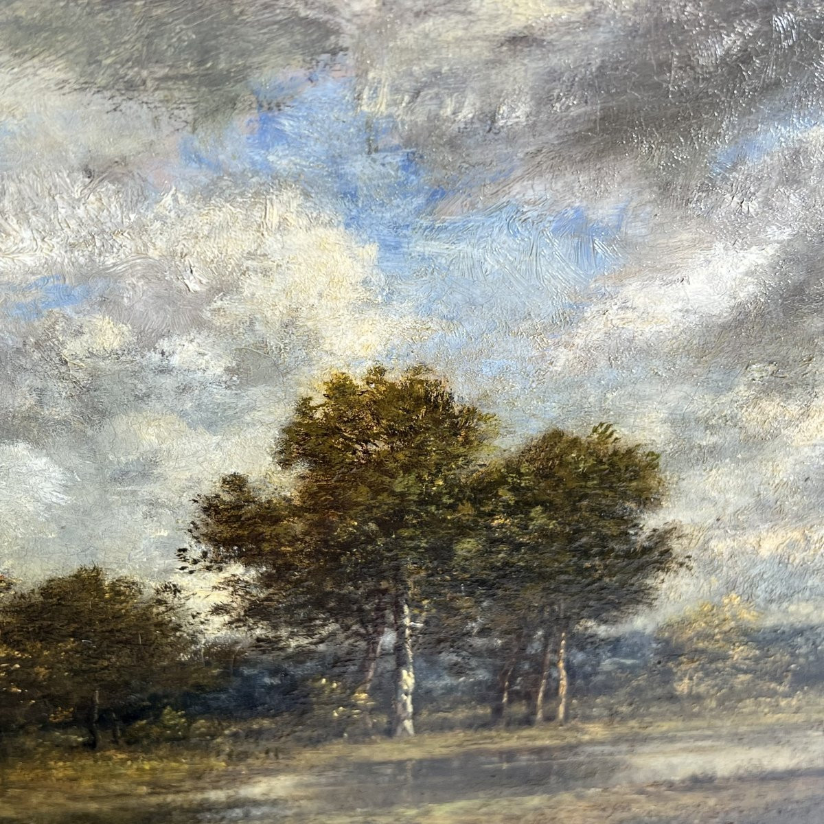 Léon Richet (1843-1907) Barbizon huile sur panneau - Paysage animé XIXe siècle-photo-5