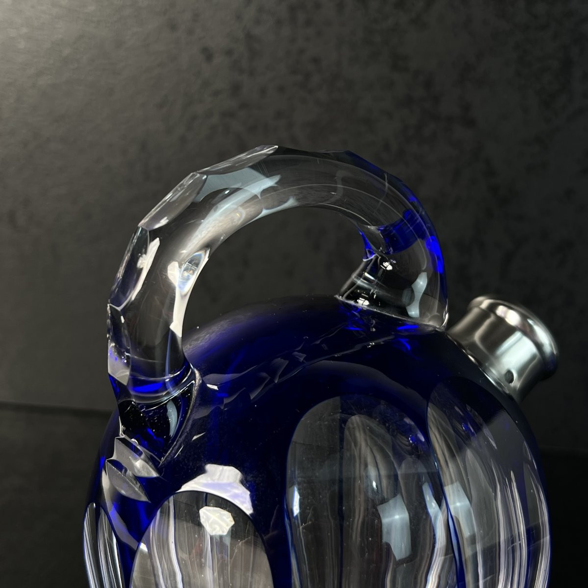 Art Deco Liqueur Service In Cobalt Blue Overlaid Crystal Saint-louis France, Silver Rimmed 1930-photo-2