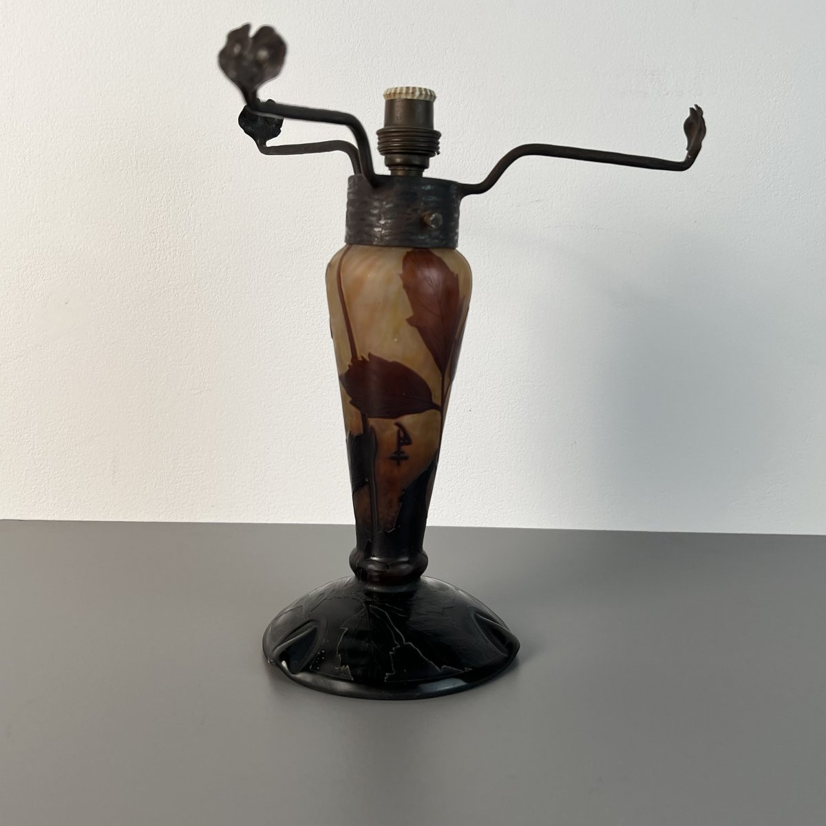 Pied de lampe en verre multicouche gravé à l'acide Daum Nancy Art Nouveau-photo-2