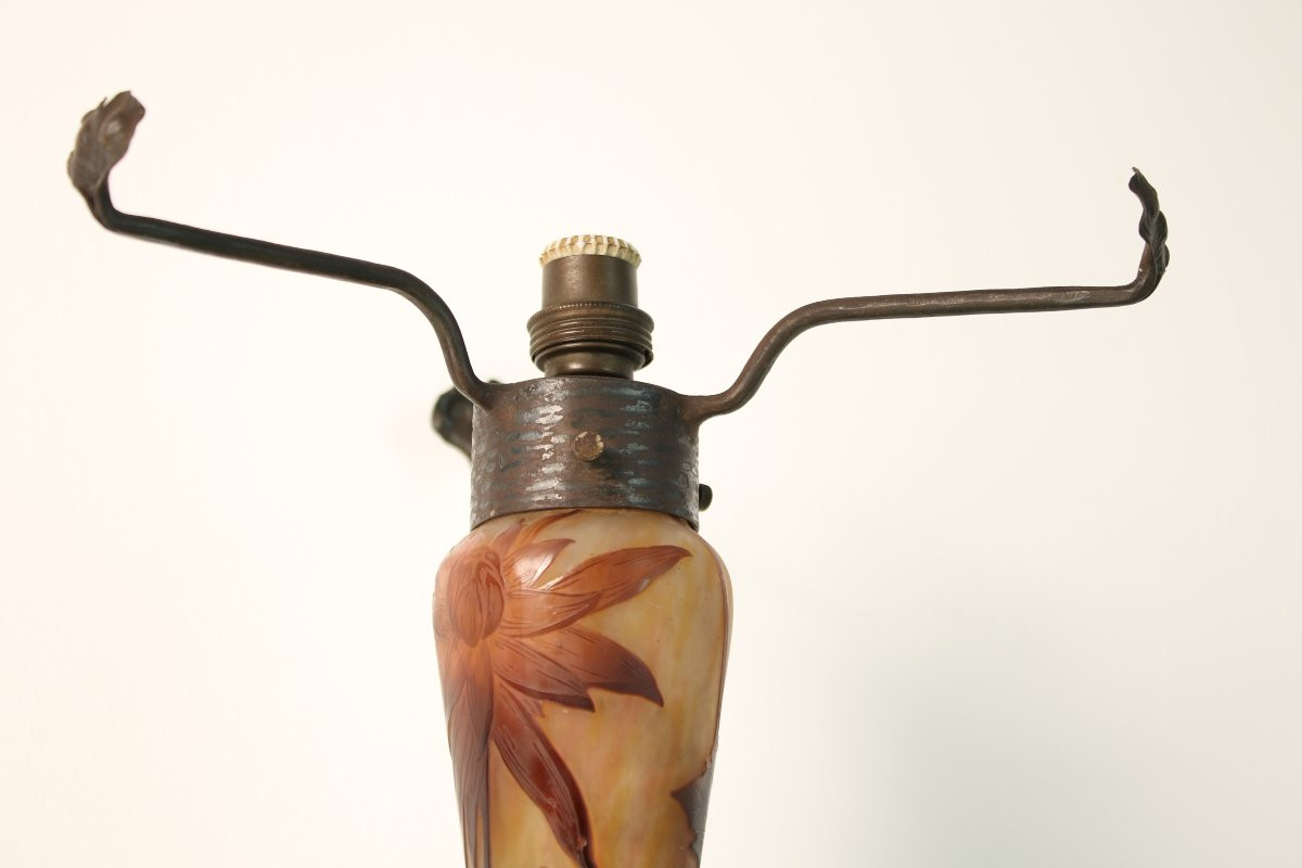 Pied de lampe en verre multicouche gravé à l'acide Daum Nancy Art Nouveau-photo-3