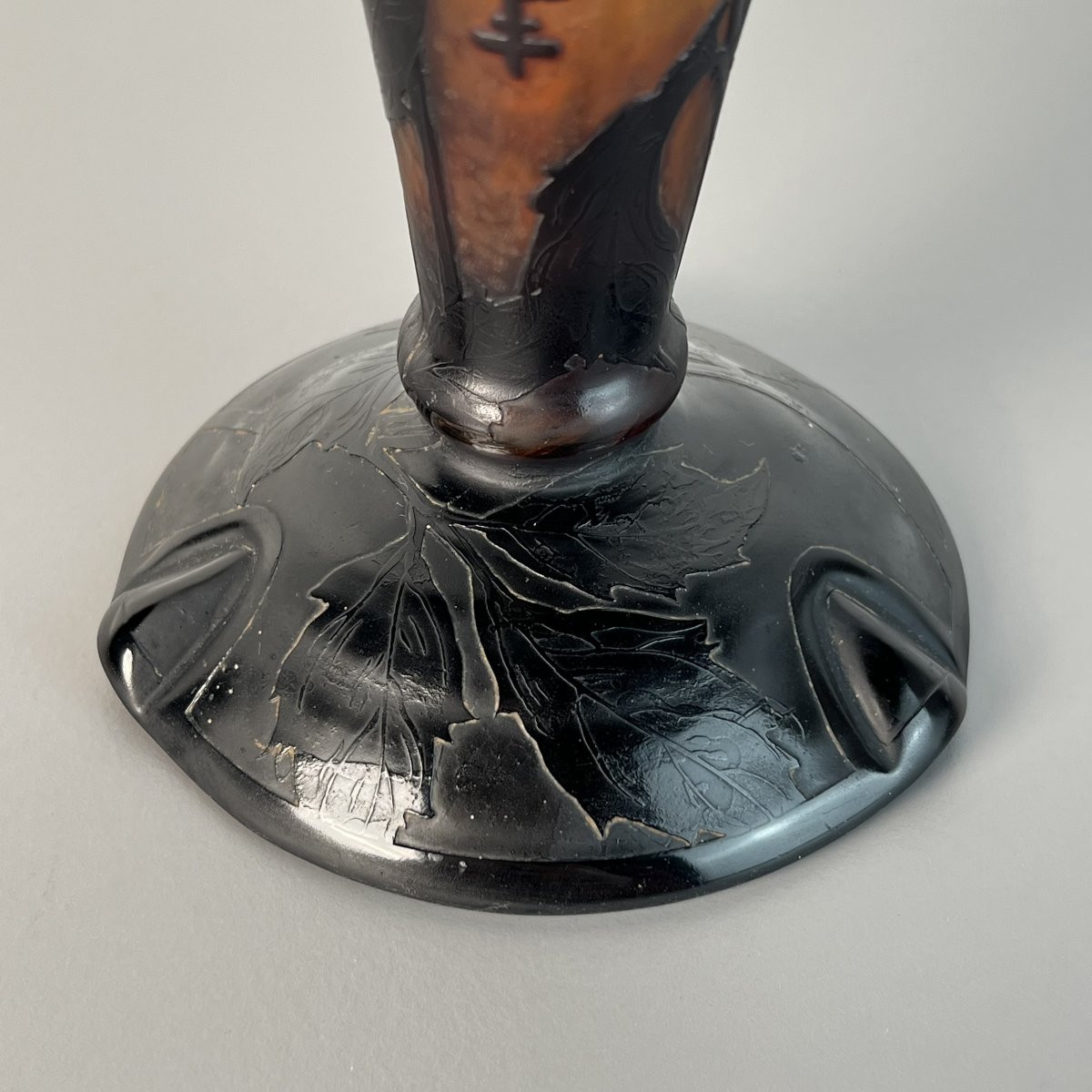 Pied de lampe en verre multicouche gravé à l'acide Daum Nancy Art Nouveau-photo-4