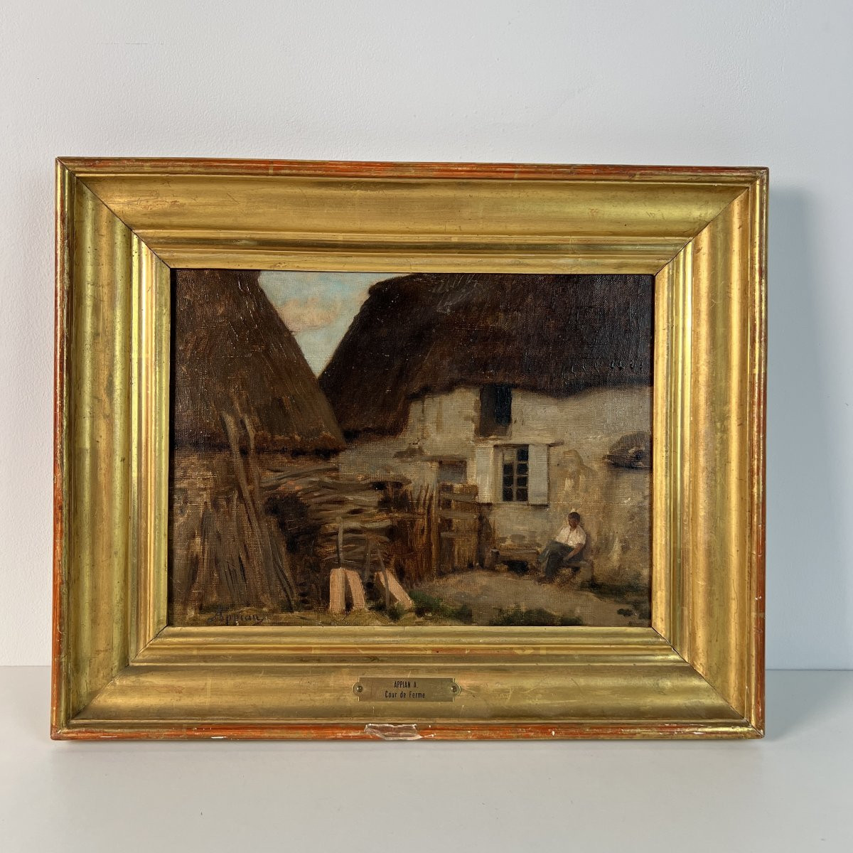 Oil On Canvas - Painting By Adolphe Appian - Farmyard, France Lyon School 19th Century-photo-2