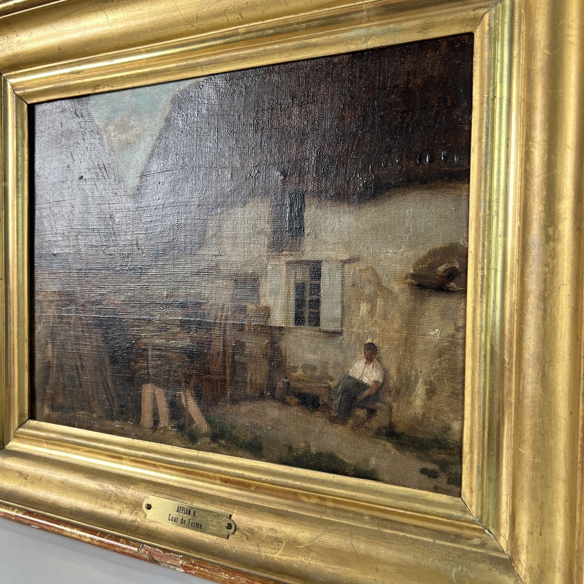 Oil On Canvas - Painting By Adolphe Appian - Farmyard, France Lyon School 19th Century-photo-1