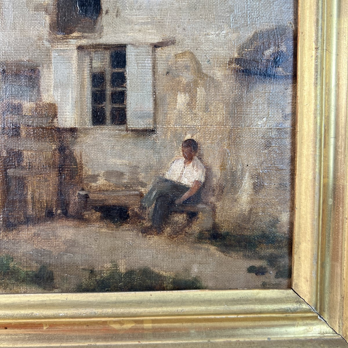Oil On Canvas - Painting By Adolphe Appian - Farmyard, France Lyon School 19th Century-photo-2