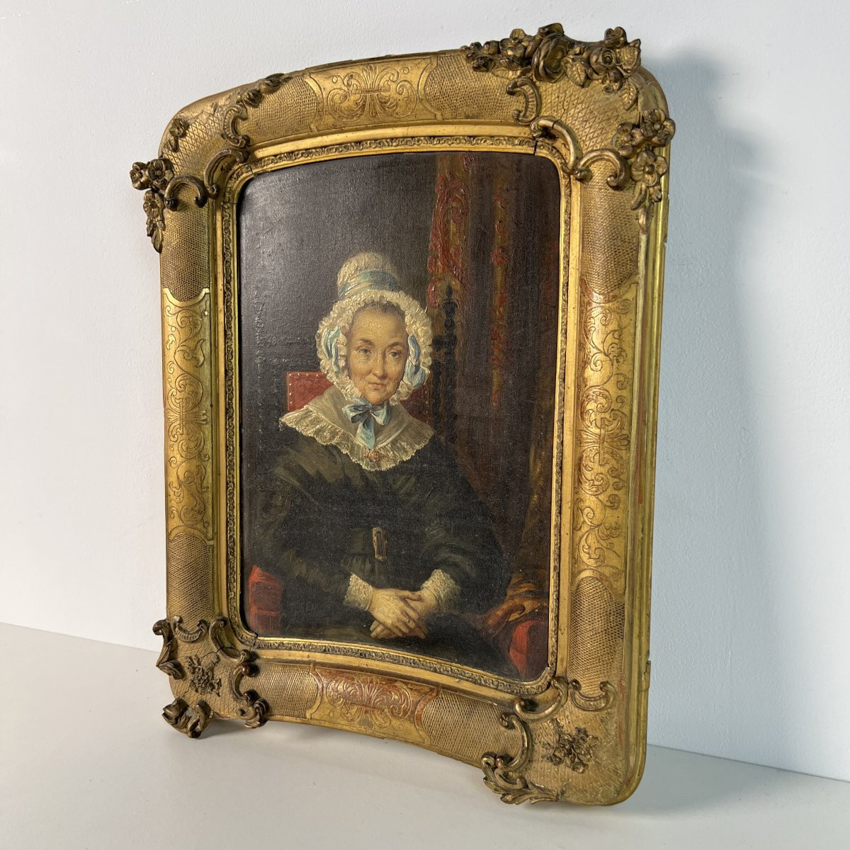Huile sur panneau, Portrait de Dame, Romantisme XIXe siècle Louis Philippe - Ecole française-photo-2