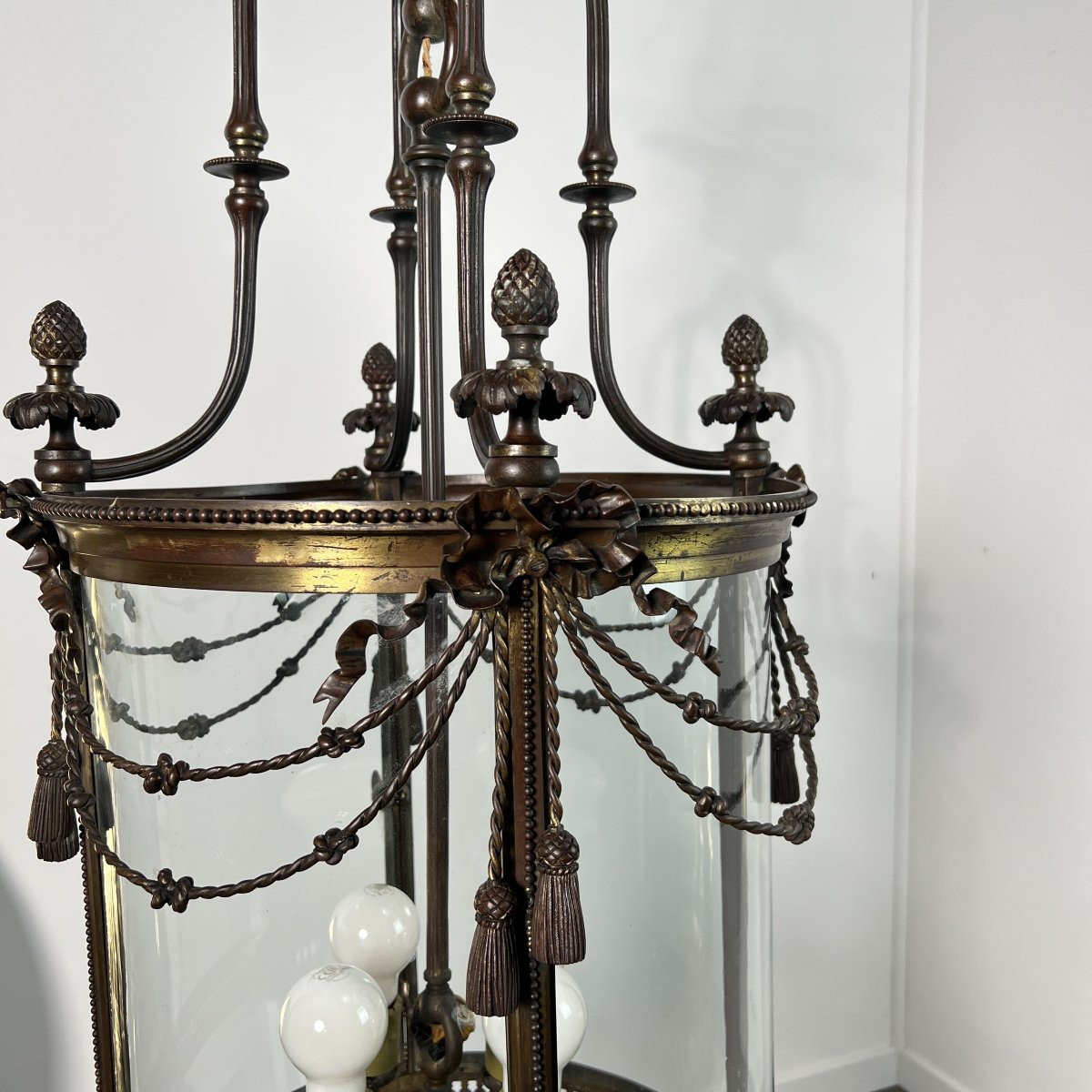 Monumentale lanterne de vestibule en bronze de style Louis XVI - XIXe siècle, Napoléon III-photo-1
