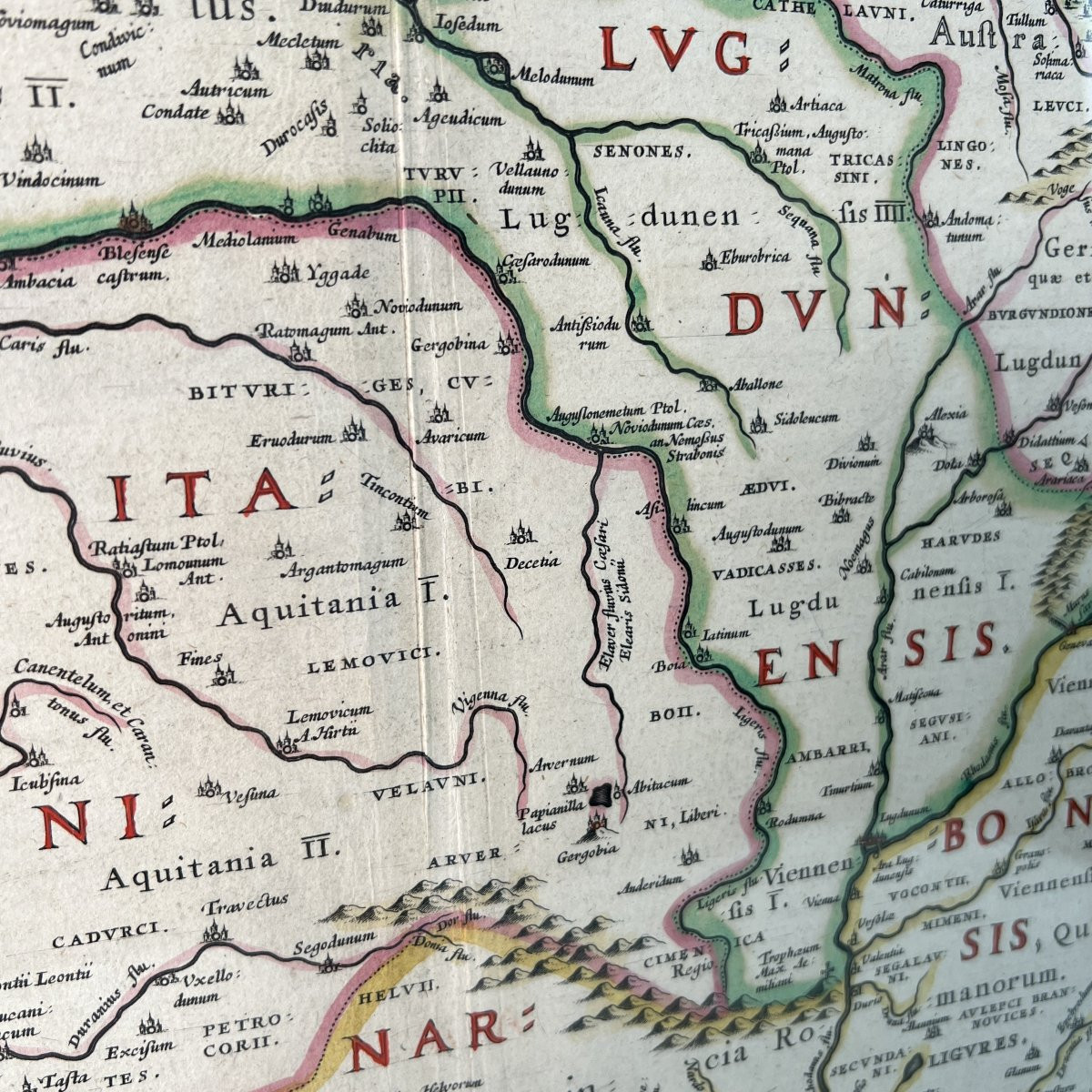 Carte géographique de la Gaule Antique Willem Blaeu, Abraham Ortelius circa 1635- 17ème siècle-photo-3