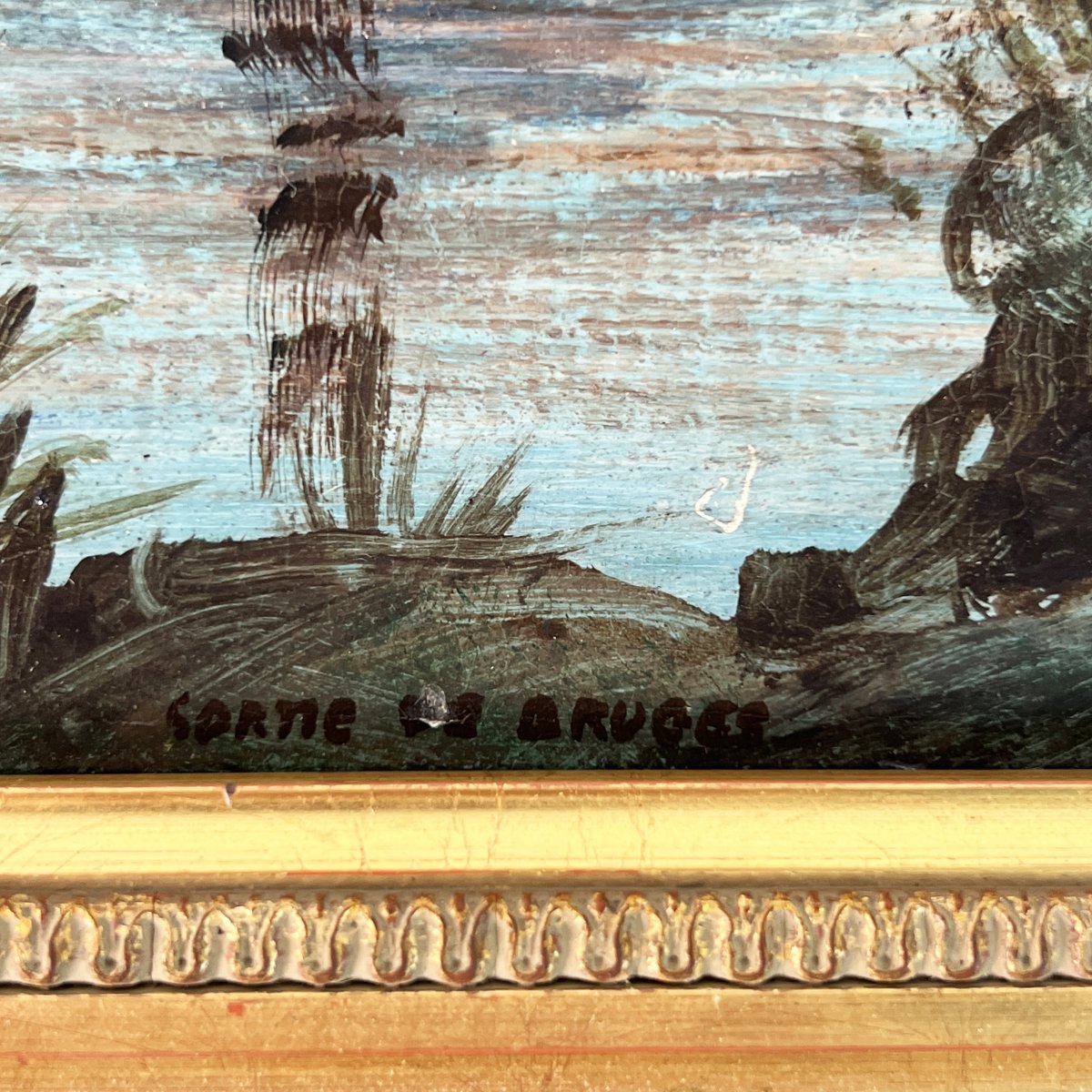 Tableau Ancien, , voiliers à la sortie de Bruges - Huile sur toile - Belgique, XIXe, Jongkind-photo-4