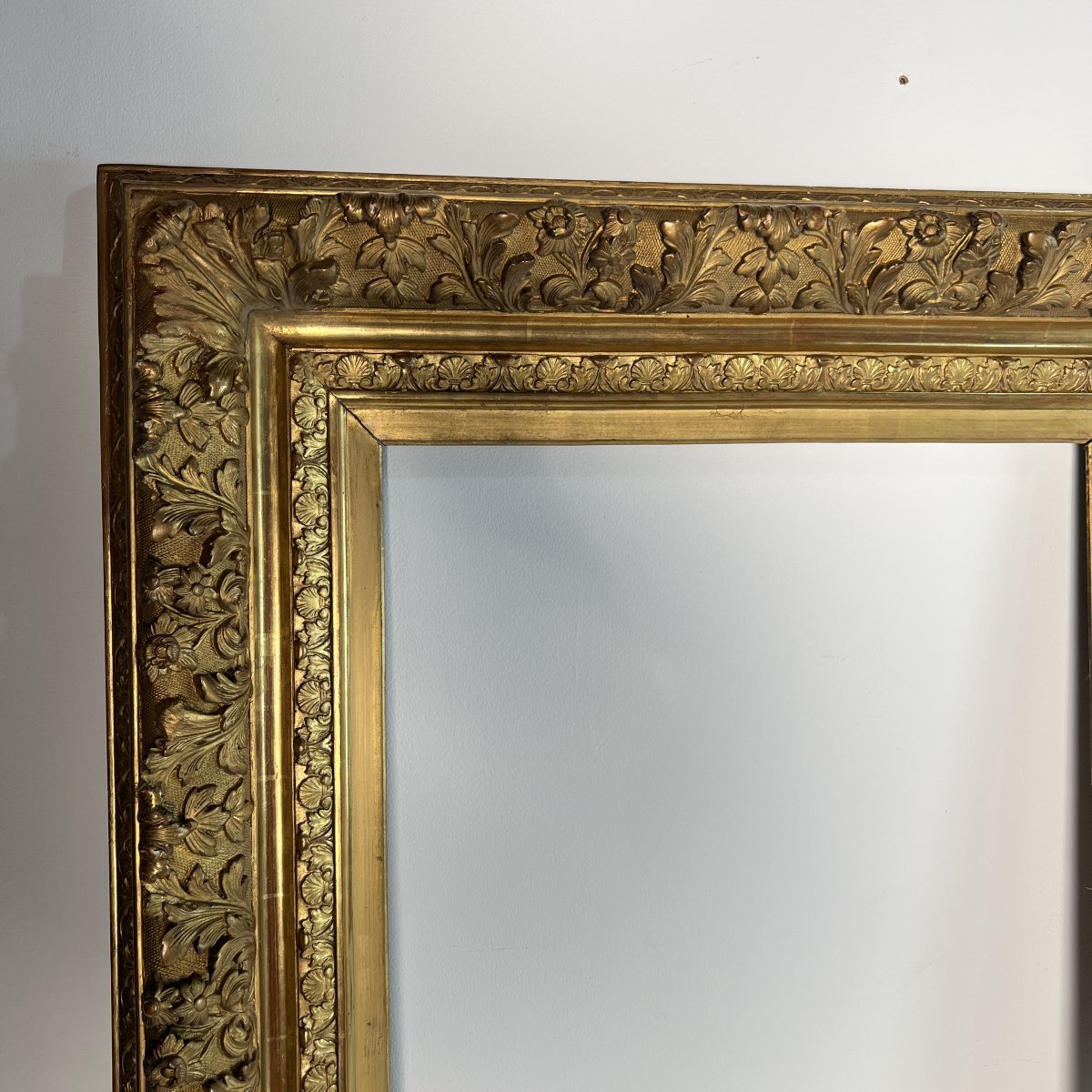 Large Wood And Gilded Stucco Frame 19th Century Regency Style For Stretcher 67.4 X48.5 Cm-photo-2