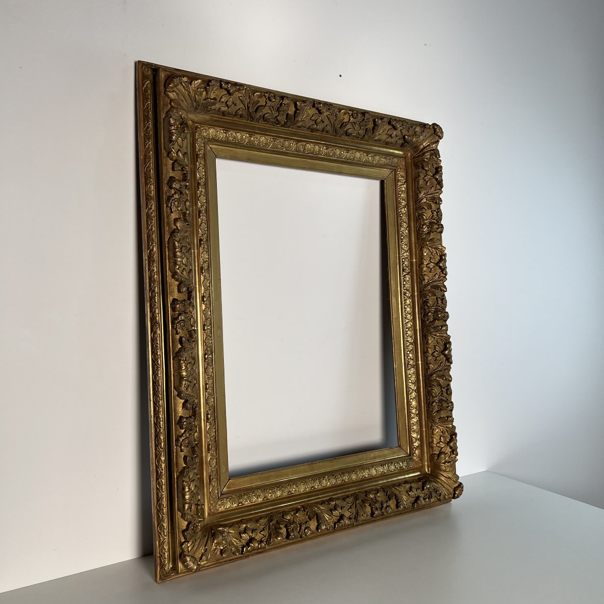 Large Wood And Gilded Stucco Frame 19th Century Regency Style For Stretcher 67.4 X48.5 Cm-photo-3