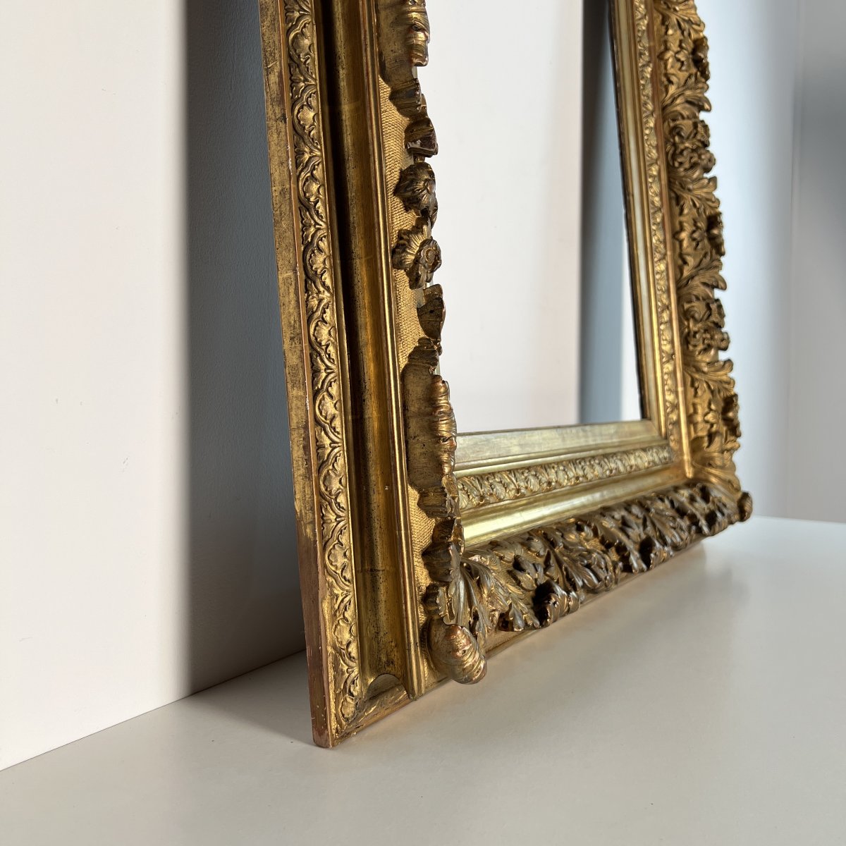 Large Wood And Gilded Stucco Frame 19th Century Regency Style For Stretcher 67.4 X48.5 Cm-photo-4