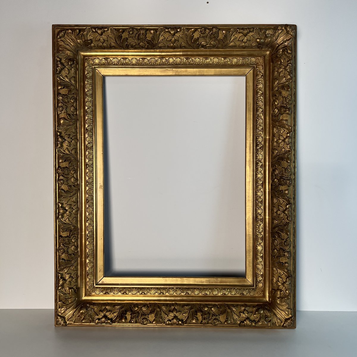 Large Wood And Gilded Stucco Frame 19th Century Regency Style For Stretcher 67.4 X48.5 Cm-photo-1