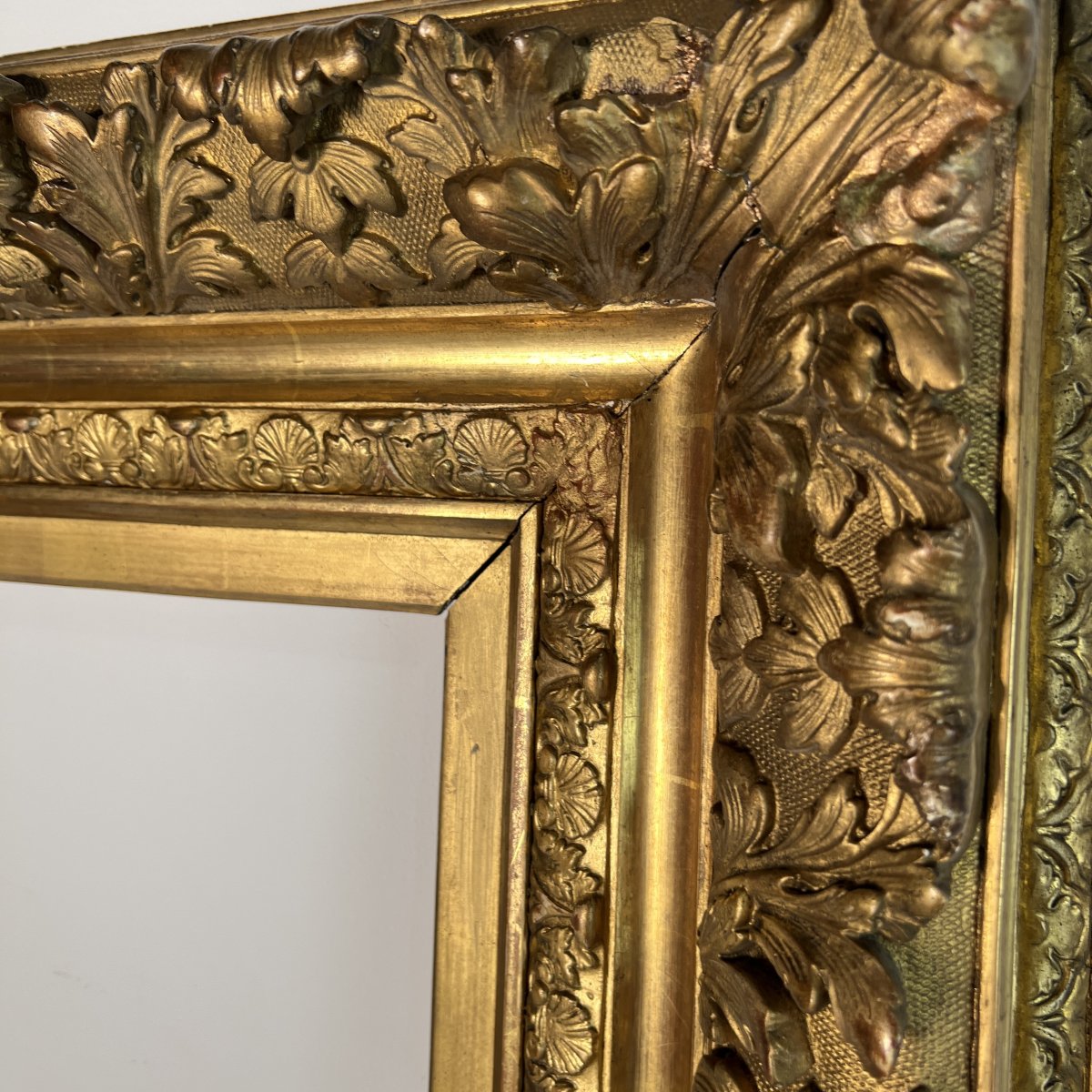 Large Wood And Gilded Stucco Frame 19th Century Regency Style For Stretcher 67.4 X48.5 Cm-photo-2