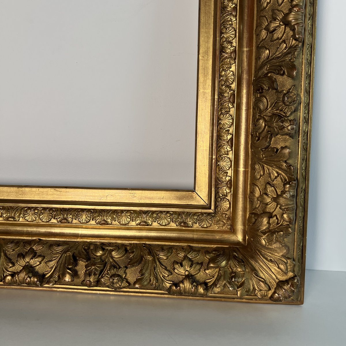 Large Wood And Gilded Stucco Frame 19th Century Regency Style For Stretcher 67.4 X48.5 Cm-photo-4