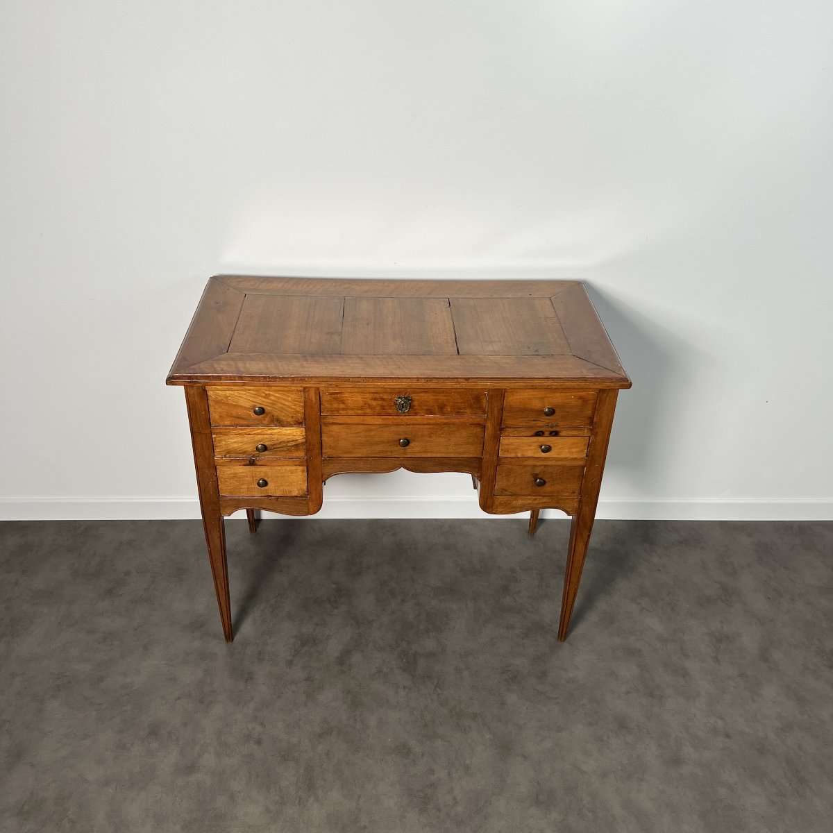Coiffeuse poudreuse d'époque Louis XVI à transformation en merisier, petit bureau XVIIIe siècle-photo-2