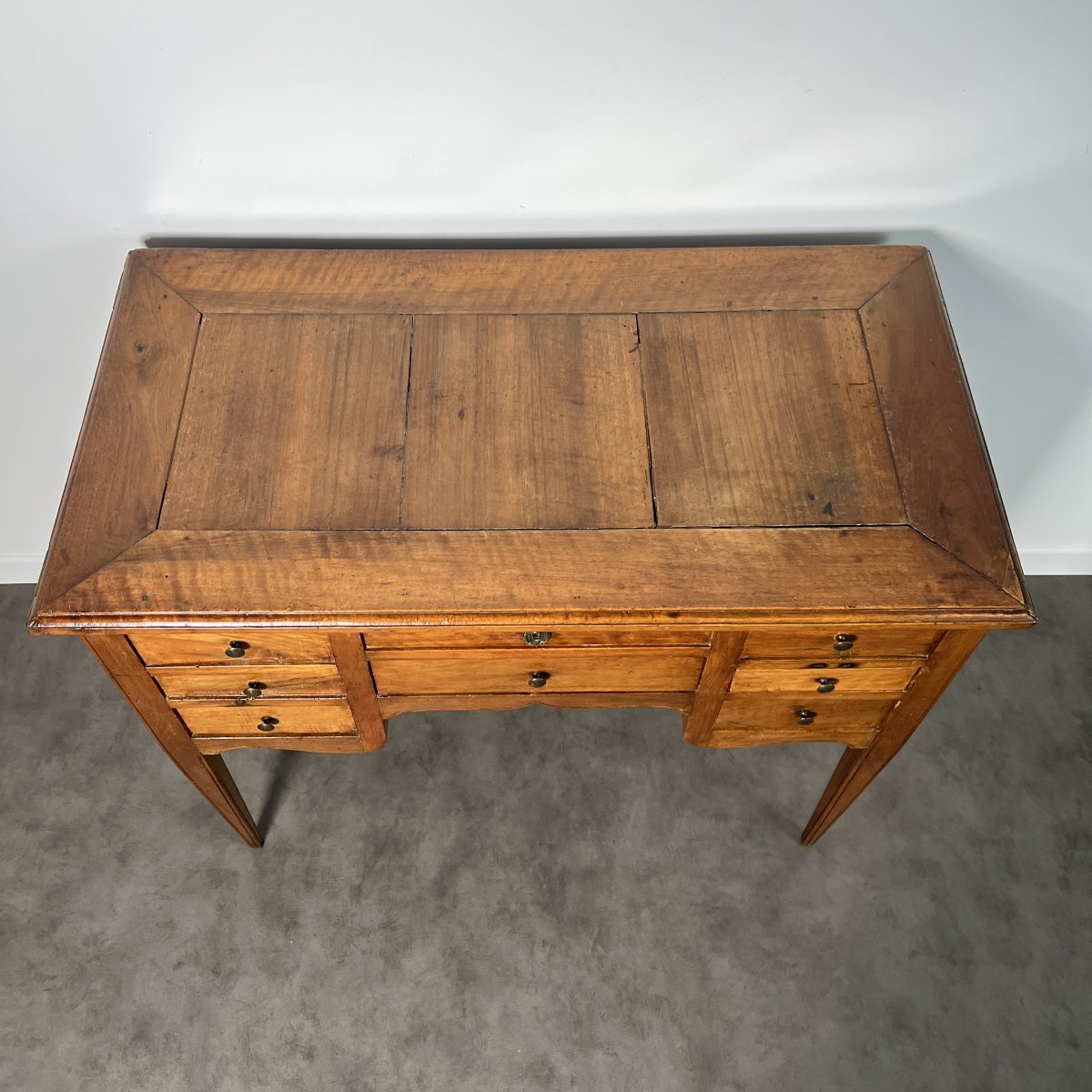 Coiffeuse poudreuse d'époque Louis XVI à transformation en merisier, petit bureau XVIIIe siècle-photo-3