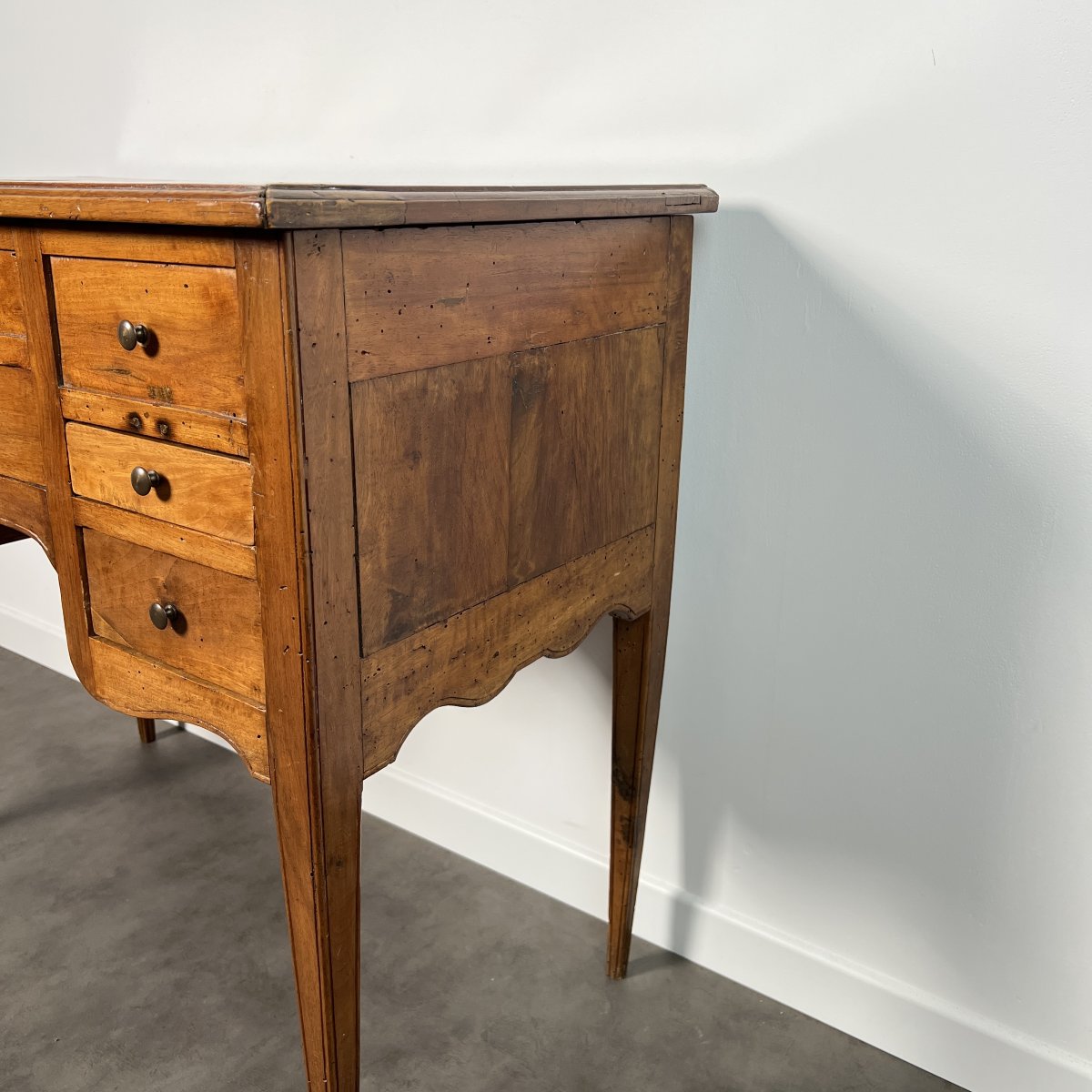 Coiffeuse poudreuse d'époque Louis XVI à transformation en merisier, petit bureau XVIIIe siècle-photo-4