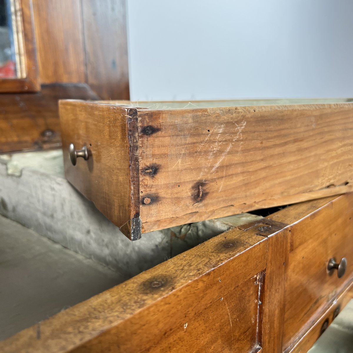 Coiffeuse poudreuse d'époque Louis XVI à transformation en merisier, petit bureau XVIIIe siècle-photo-3