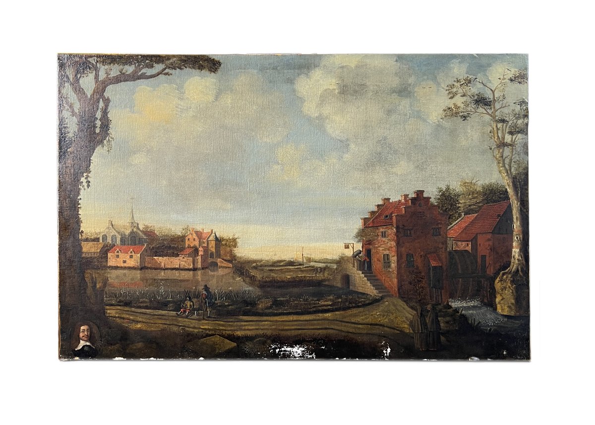 Large-format Oil On Canvas—lively Landscape—17th-century Dutch School -photo-2