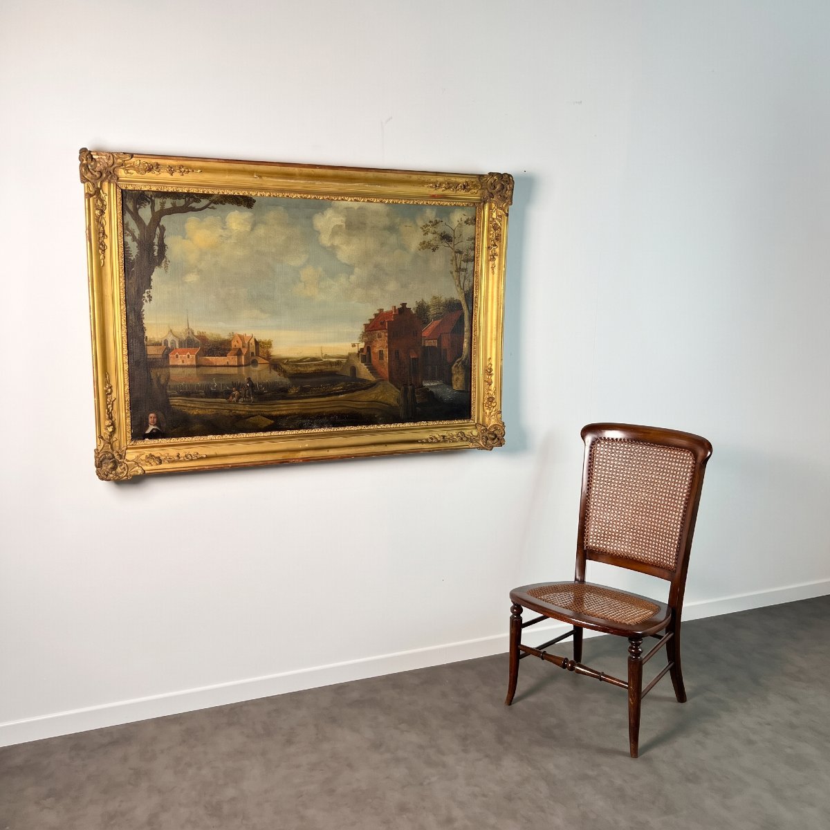 Huile sur toile grand format - paysage animé - École Hollandaise du XVIIe siècle -photo-2