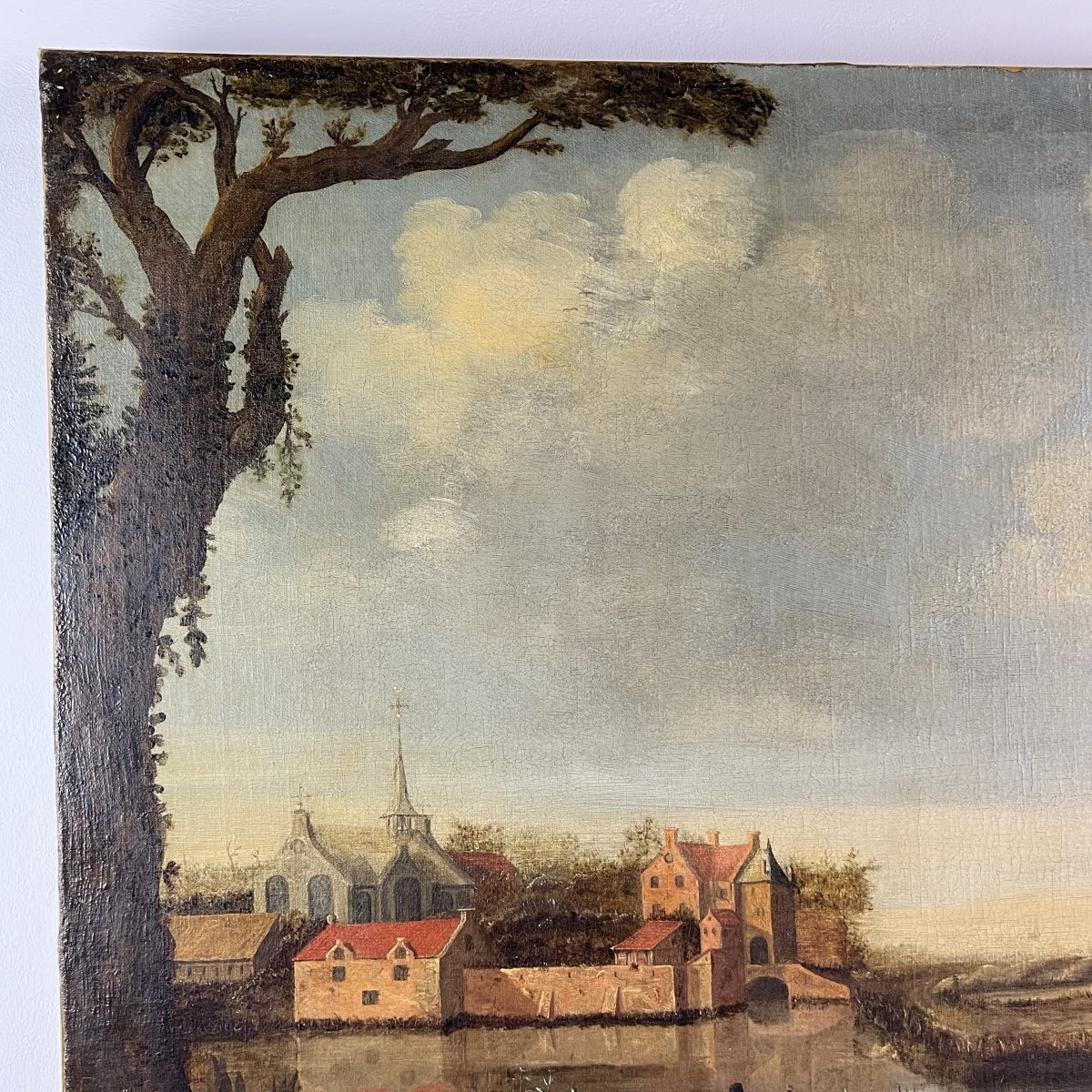Huile sur toile grand format - paysage animé - École Hollandaise du XVIIe siècle -photo-2