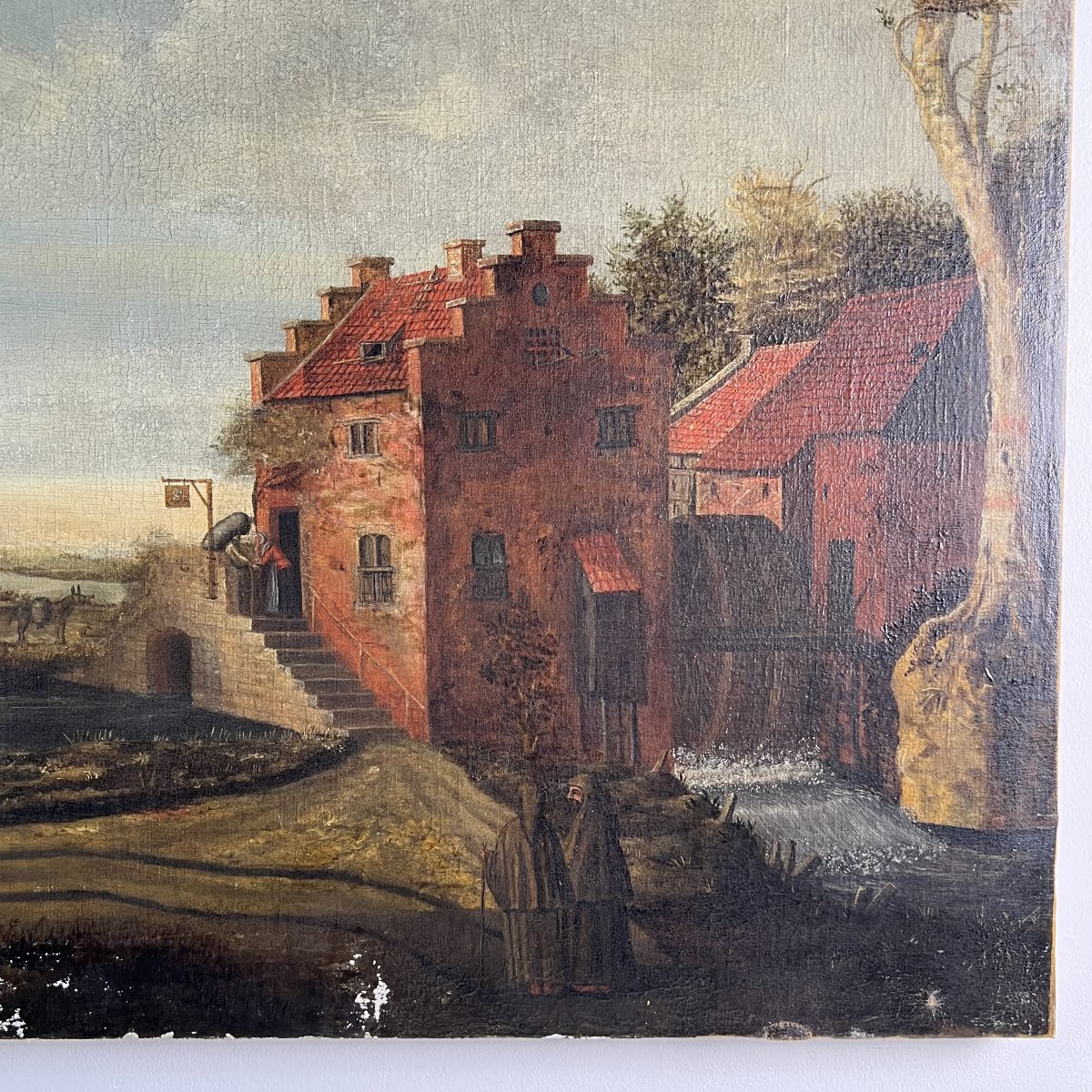 Huile sur toile grand format - paysage animé - École Hollandaise du XVIIe siècle -photo-4
