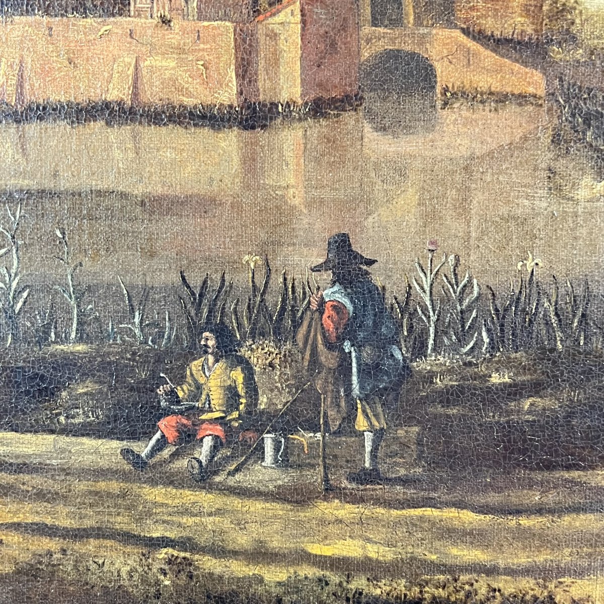 Huile sur toile grand format - paysage animé - École Hollandaise du XVIIe siècle -photo-5