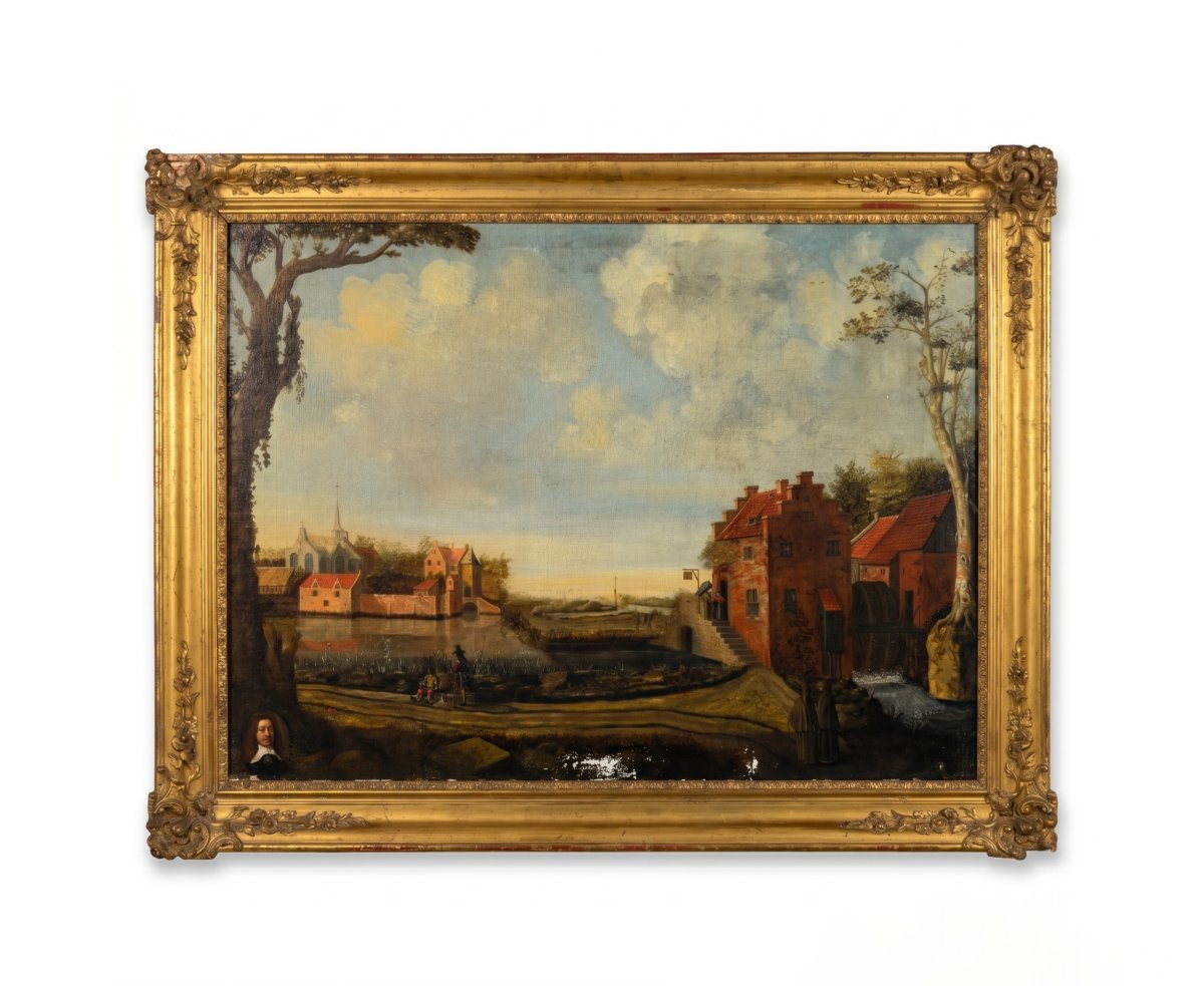 Large-format Oil On Canvas—lively Landscape—17th-century Dutch School 