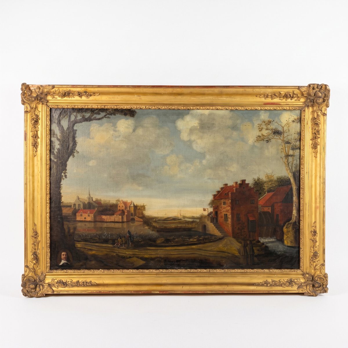 Huile sur toile grand format - paysage animé - École Hollandaise du XVIIe siècle 