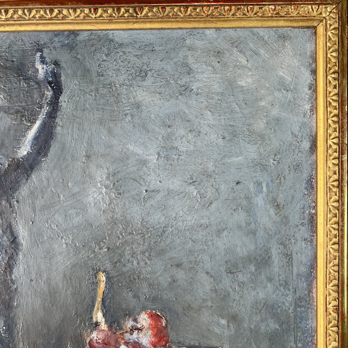 Henri DUVOISIN 1877-1959  Huile sur toile, Nature morte au faune dansant, Bacchus, cadre Empire-photo-1
