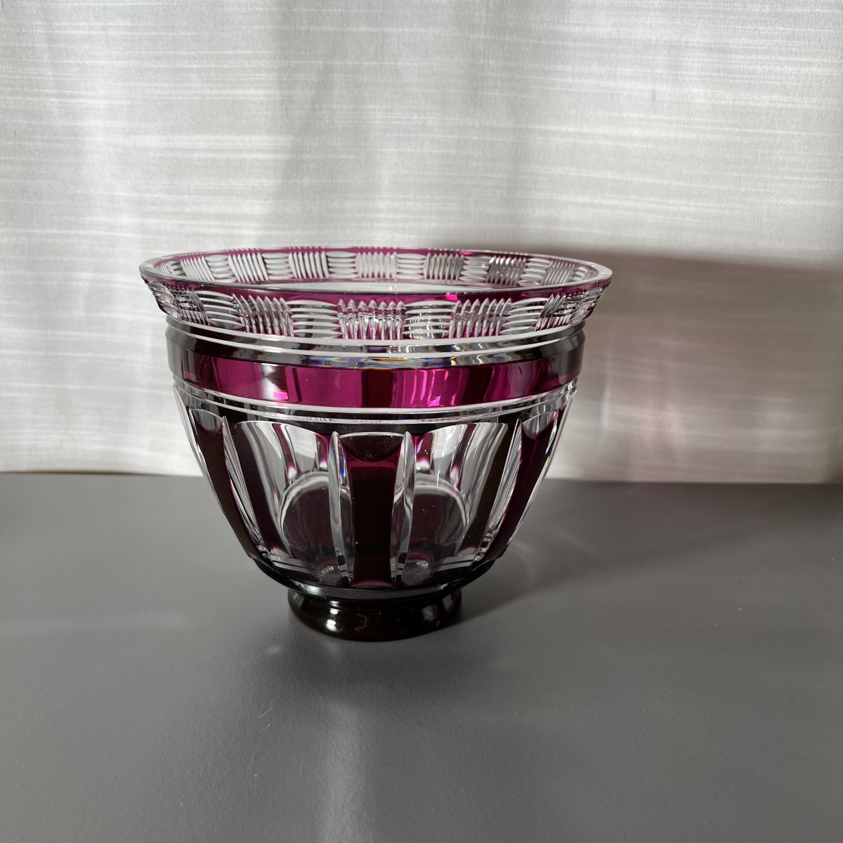 Crystal Planter And Centerpiece Vase, Cut Crystal Lined With Amethyst, Attributed To Saint-louis -photo-1