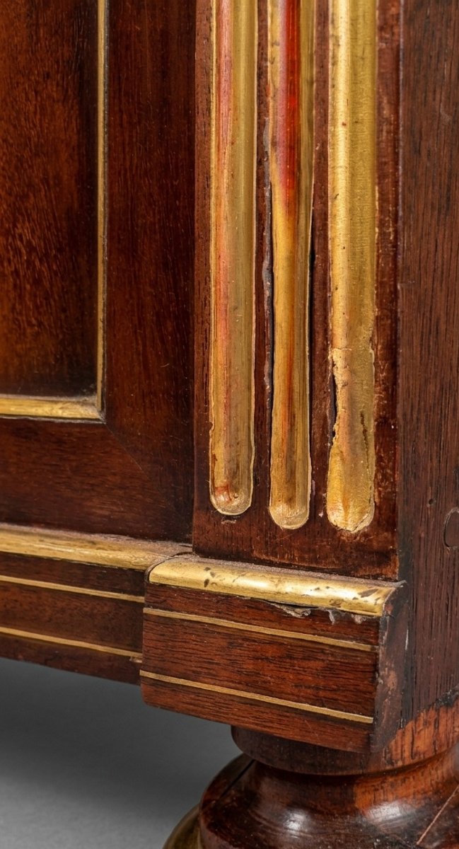 Secrétaire d'époque Louis XVI en acajou de Cuba, colonnes détachées, marbre de Carrare-photo-1