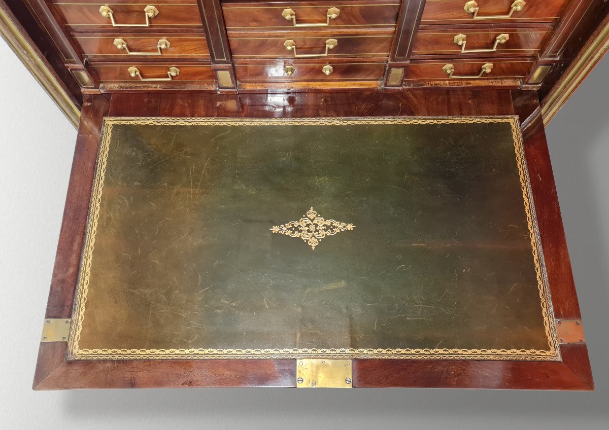 Secrétaire d'époque Louis XVI en acajou de Cuba, colonnes détachées, marbre de Carrare-photo-4