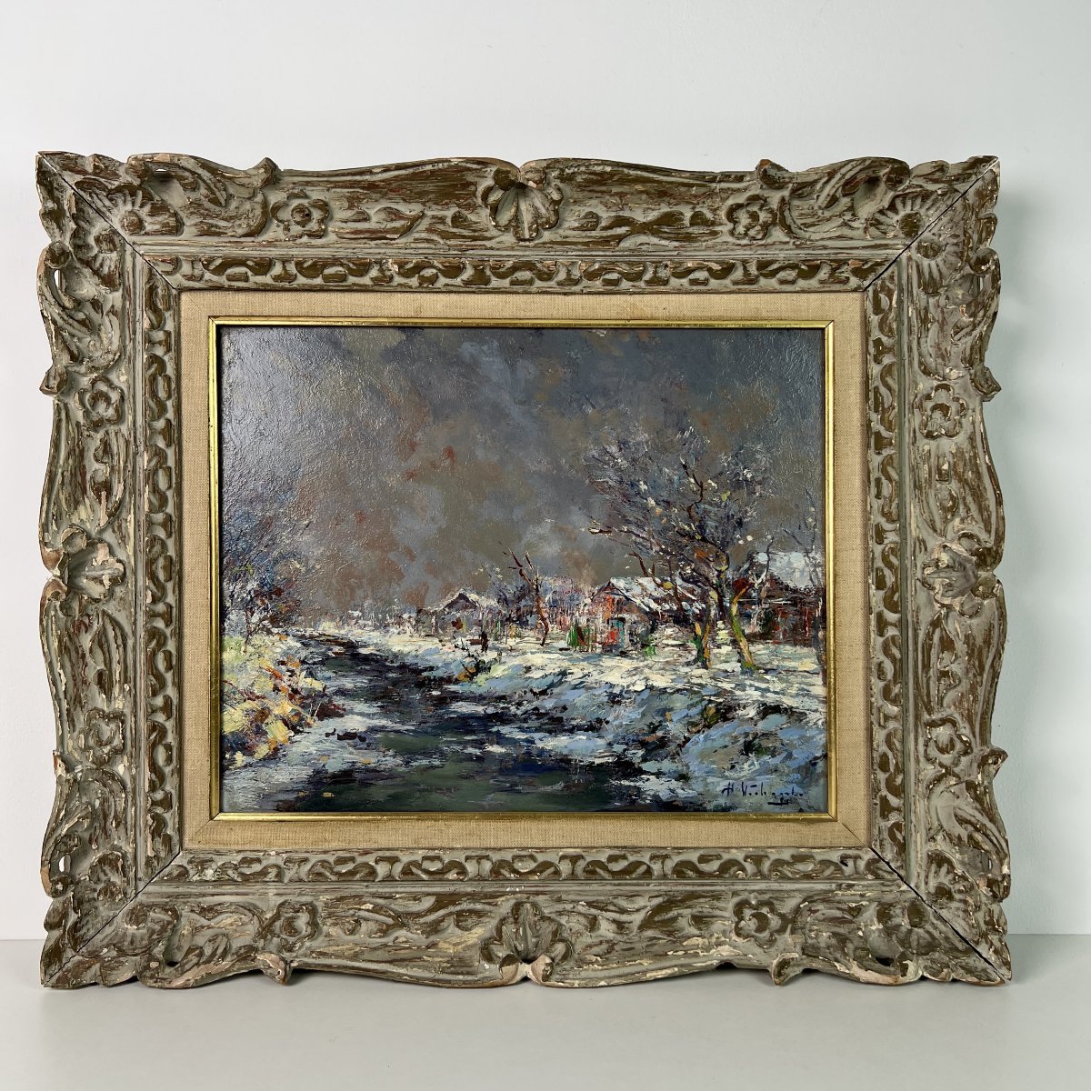 Henri Verbrugghe (1877–1974), Snowy Landscape, Oil On Panel, Belgian School, Bruges