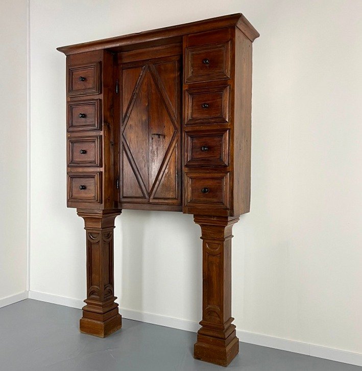 Cabinet italien haute époque en noyer, stipo monetiere piémontais du XVIIe siècle-photo-3