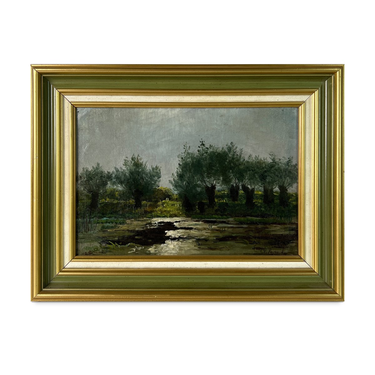 Oil On Canvas, Landscape, Claudius Peyrache (1860–1940) France, Willows By The Water's Edge