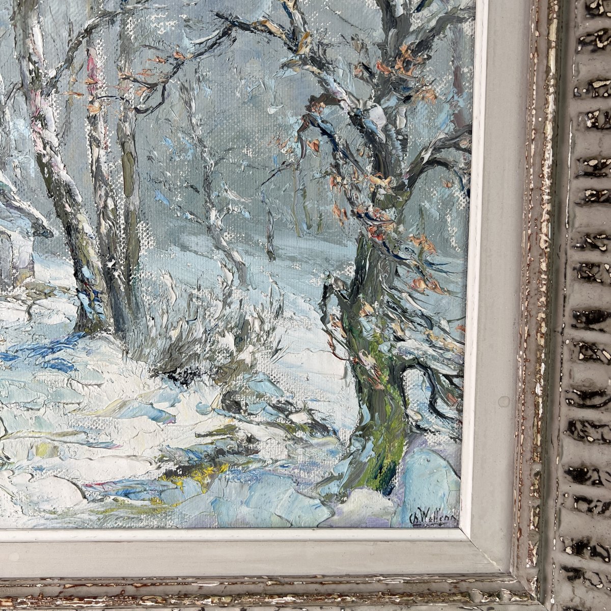 Charles Wellens, Belgium, 1889–1959, Winter Landscape, Oil On Canvas, Ca. 1940-photo-3