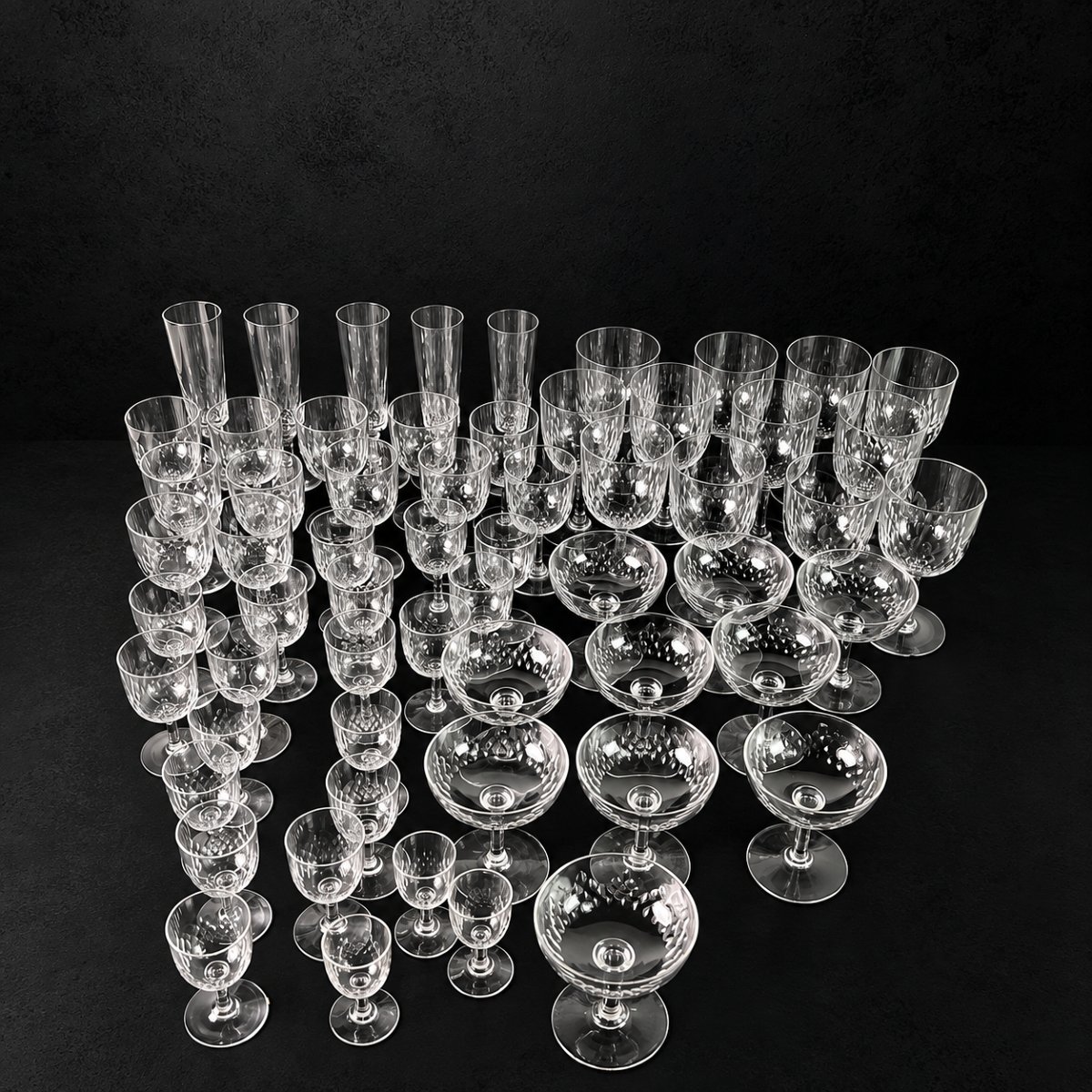 Baccarat, France, Set Of 60 Cut Crystal Glasses, Richelieu Model, Before 1936-photo-2