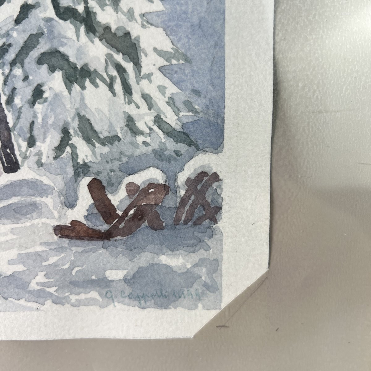Georges Cappelli (1934–2015) - Watercolor,  Haute-savoie,  Village Under The Snow, Chamonix -photo-3