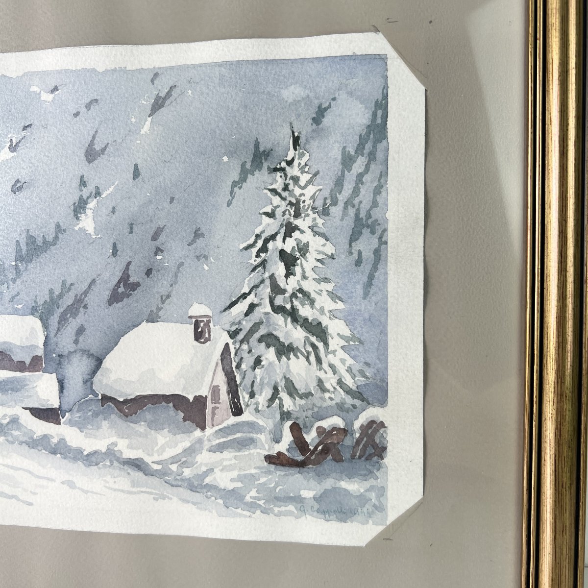 Georges Cappelli (1934–2015) - Watercolor,  Haute-savoie,  Village Under The Snow, Chamonix -photo-4