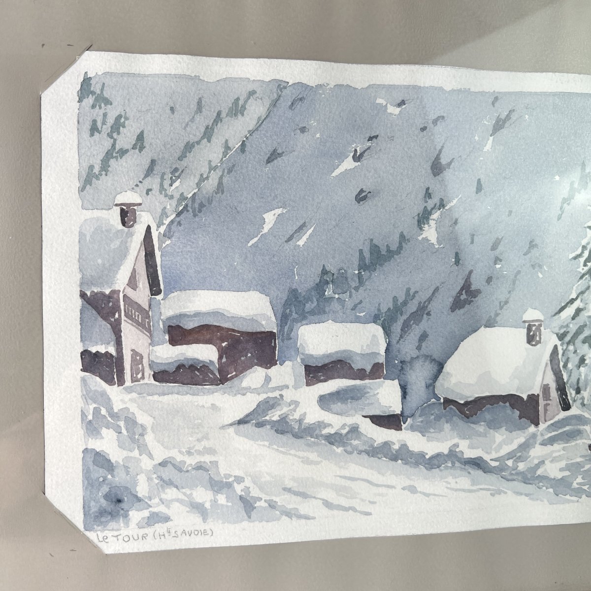 Georges Cappelli (1934–2015) - Watercolor,  Haute-savoie,  Village Under The Snow, Chamonix -photo-2